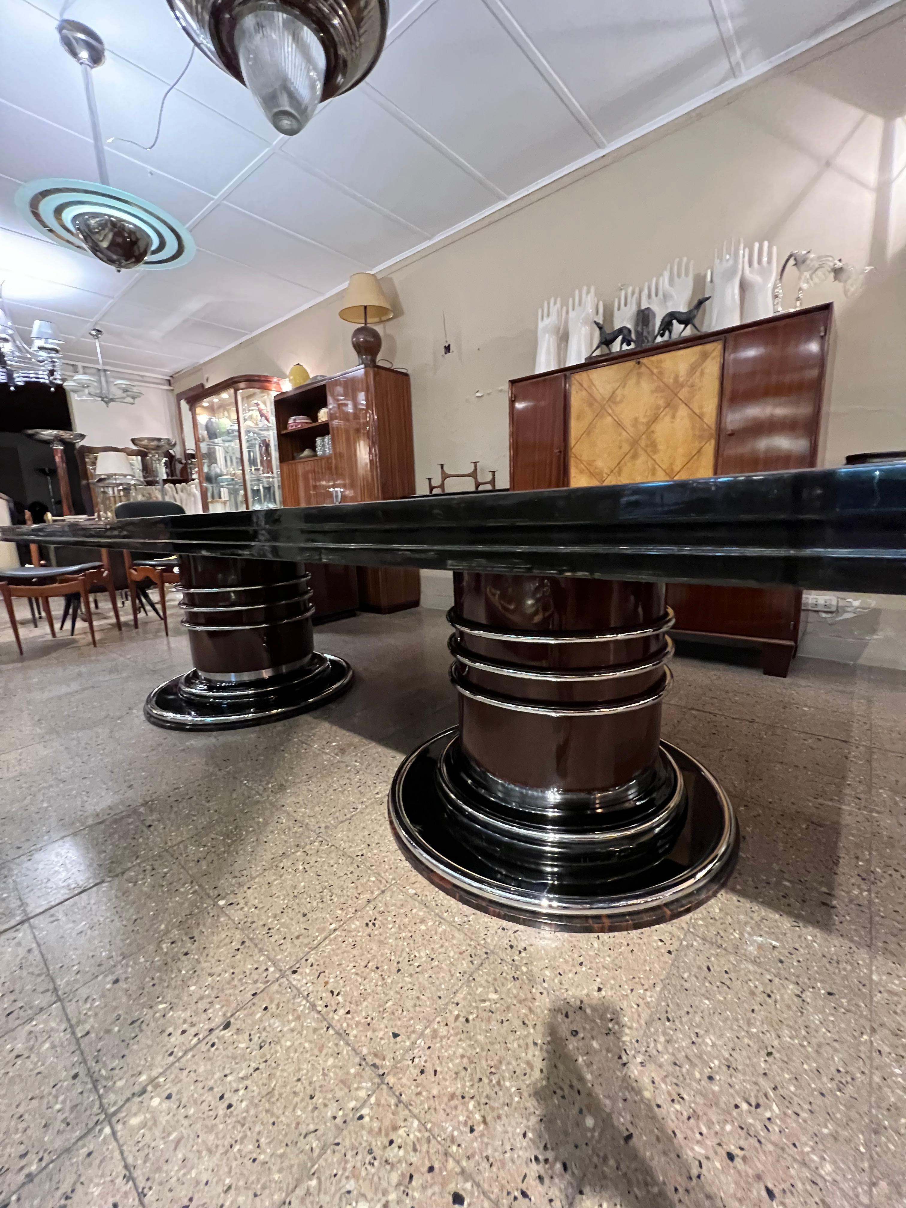 Amaizing Art Deco Table, '12 Persons', 1920, France in Chrome Steel and Wood For Sale 8