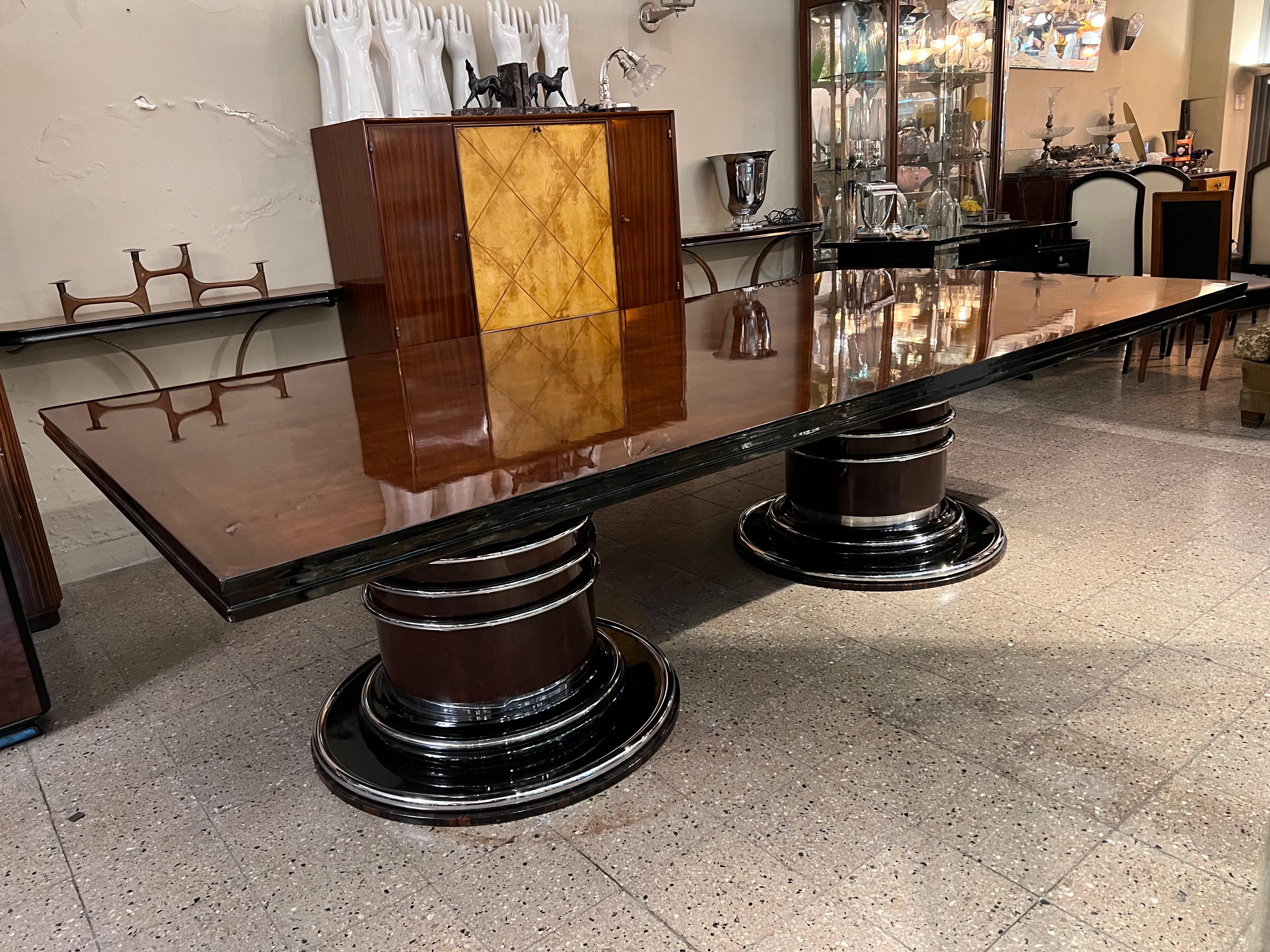 Amaizing Art Deco Table, '12 Persons', 1920, France in Chrome Steel and Wood For Sale 11