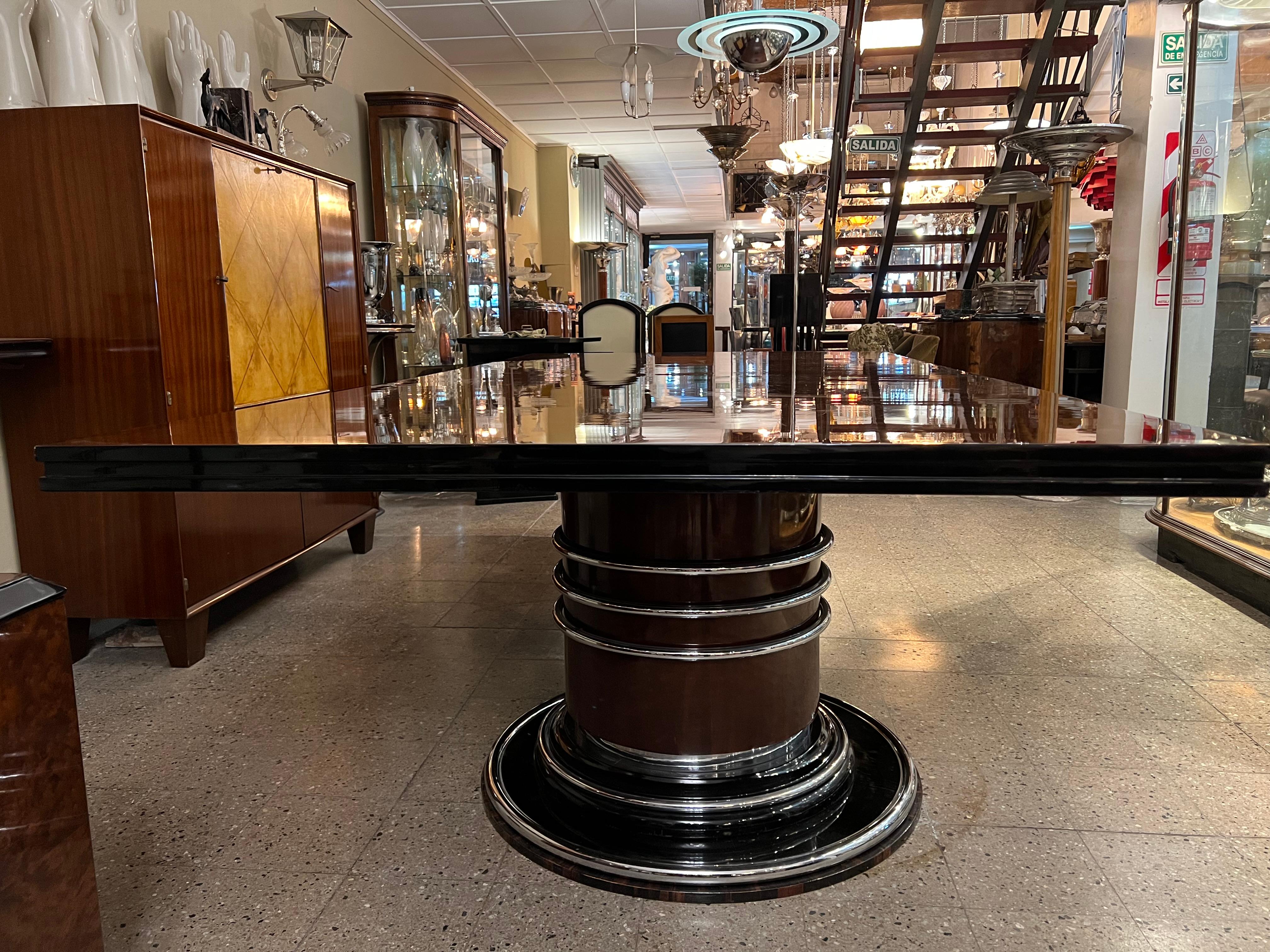 Amaizing Art Deco Table, '12 Persons', 1920, France in Chrome Steel and Wood For Sale 12