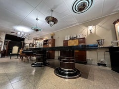 Asombrosa Mesa Art Decó, '12 Personas', 1920, Francia en Acero Cromado y Madera