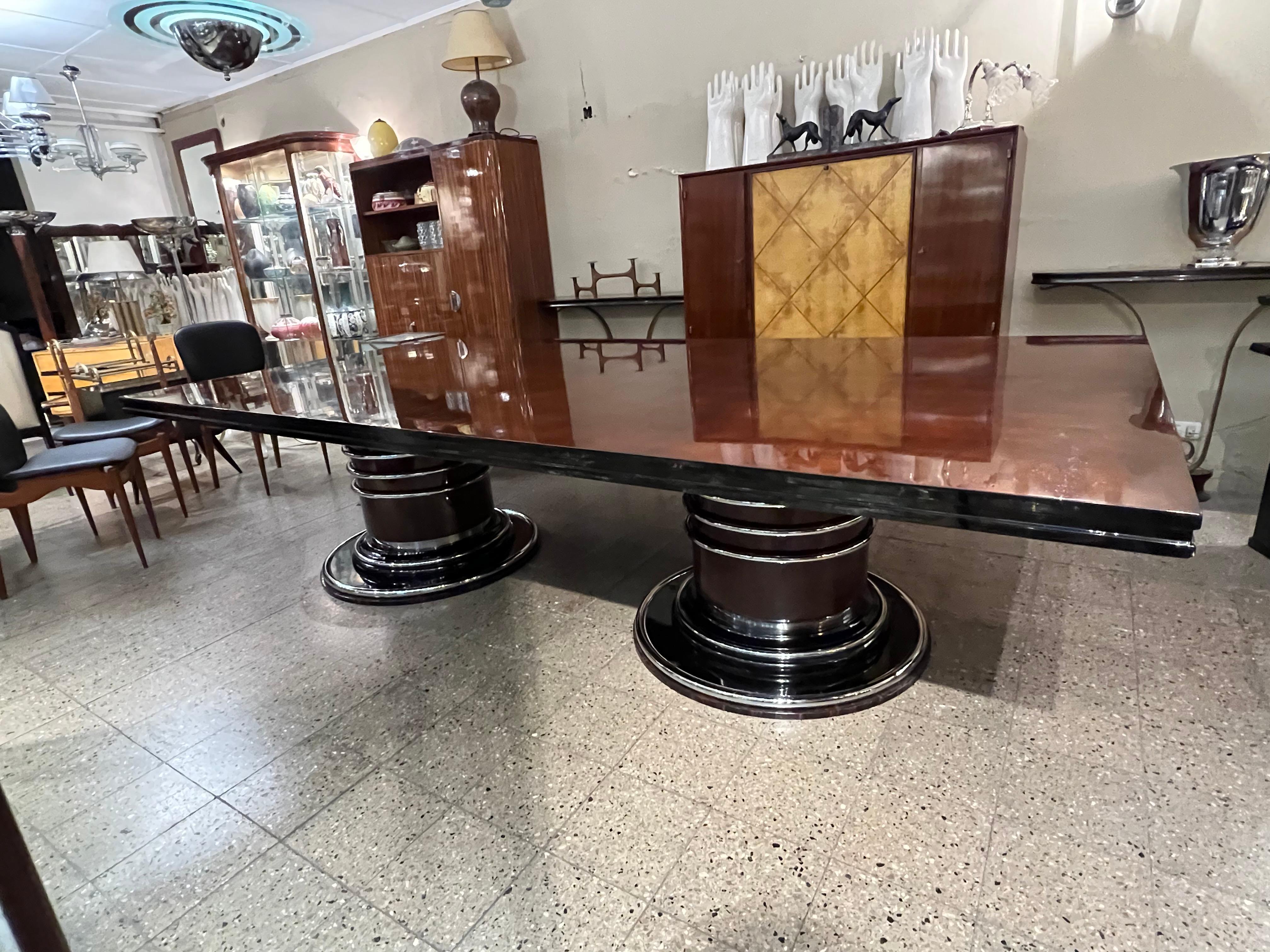 French Amaizing Art Deco Table, '12 Persons', 1920, France in Chrome Steel and Wood For Sale