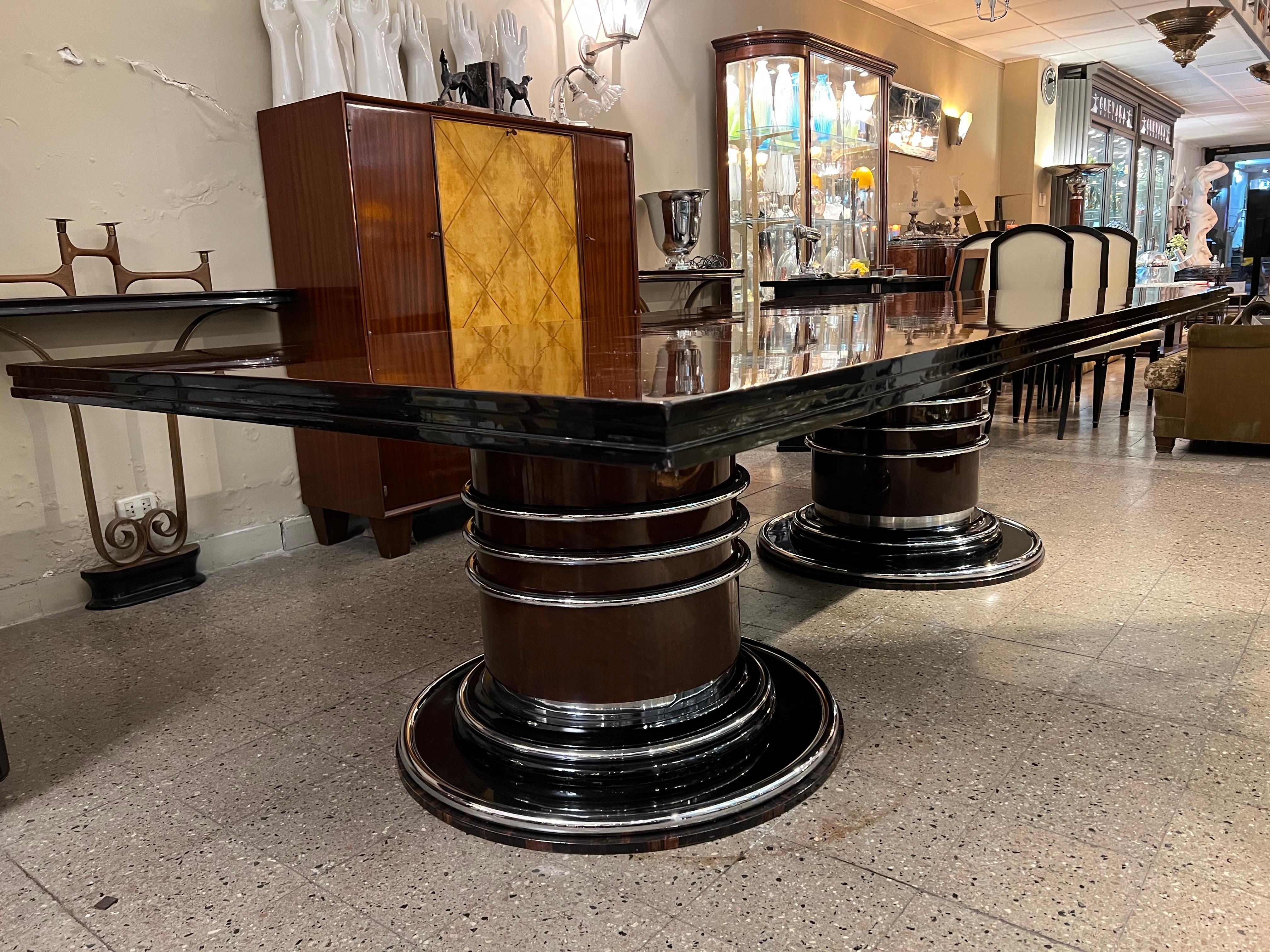 Amaizing Art Deco Table, '12 Persons', 1920, France in Chrome Steel and Wood For Sale 1