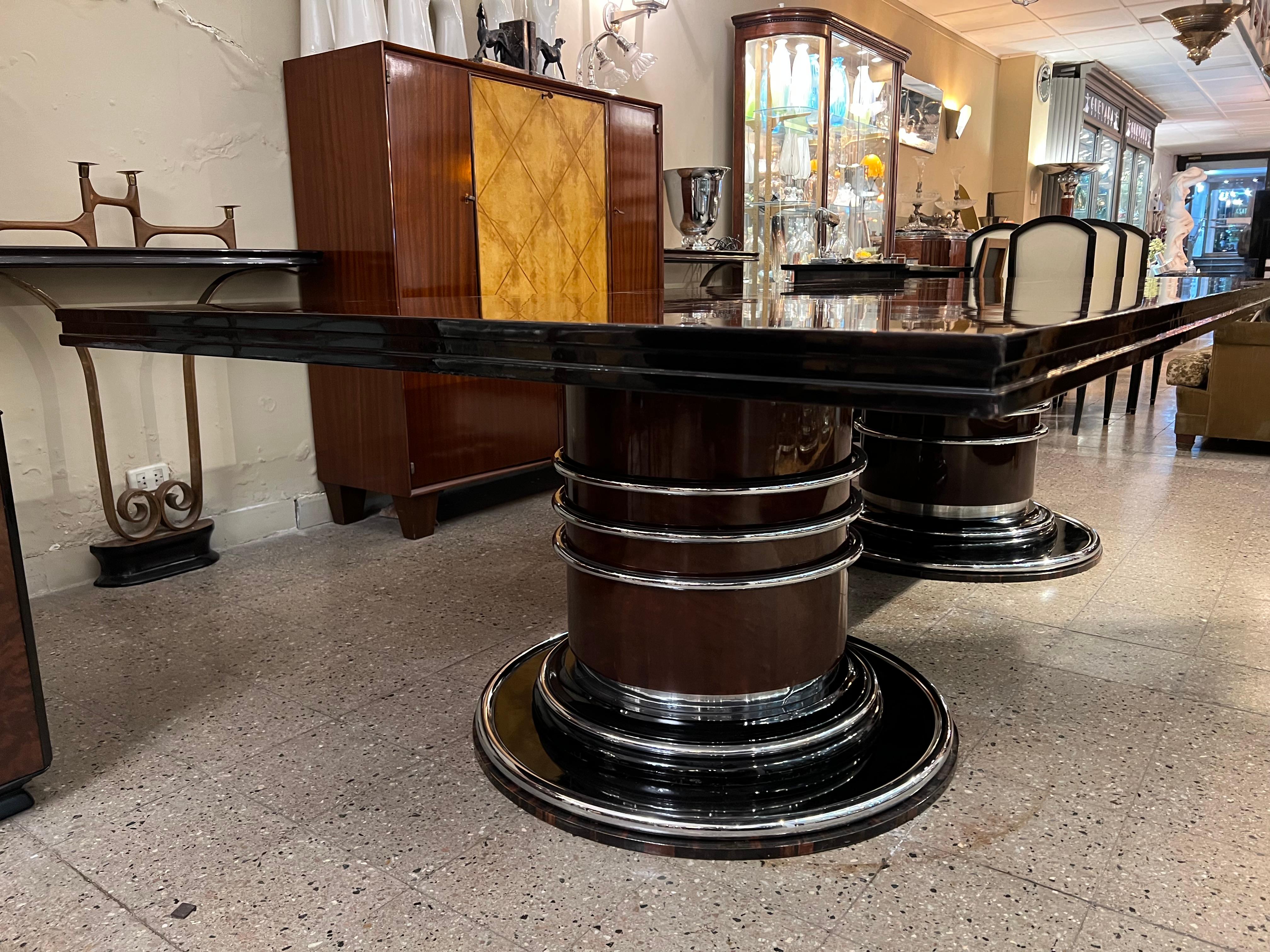 Amaizing Art Deco Table, '12 Persons', 1920, France in Chrome Steel and Wood For Sale 3
