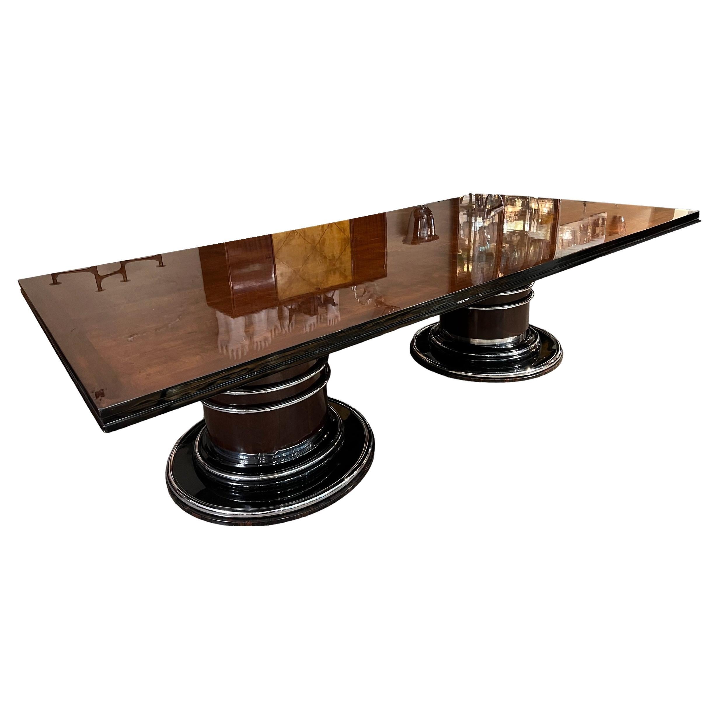 Amaizing Art Deco Table, '12 Persons', 1920, France in Chrome Steel and Wood For Sale