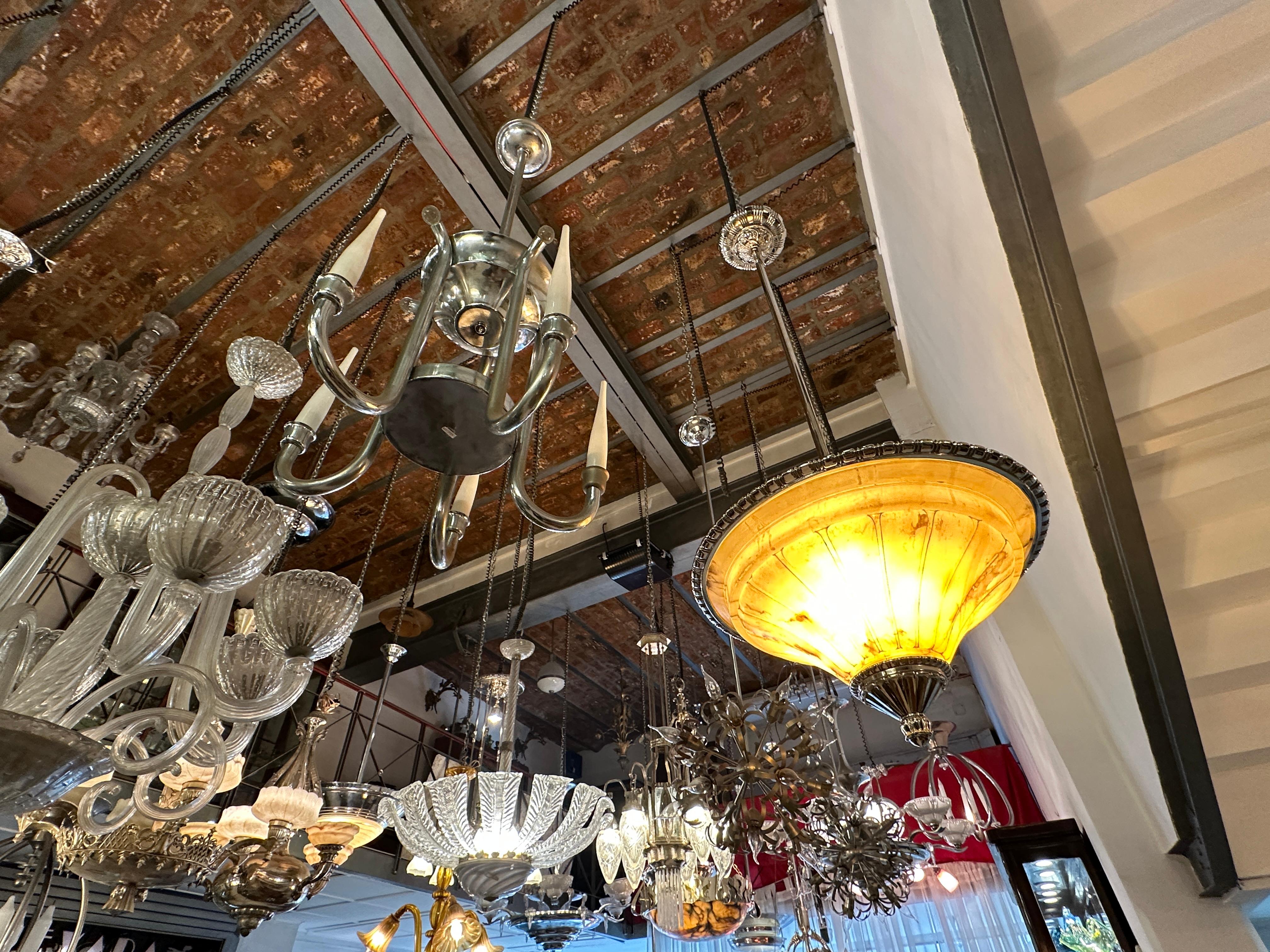 Amaizing Chandelier in Alabaster and silver plated bronze, Art Deco Style, 1920 For Sale 11