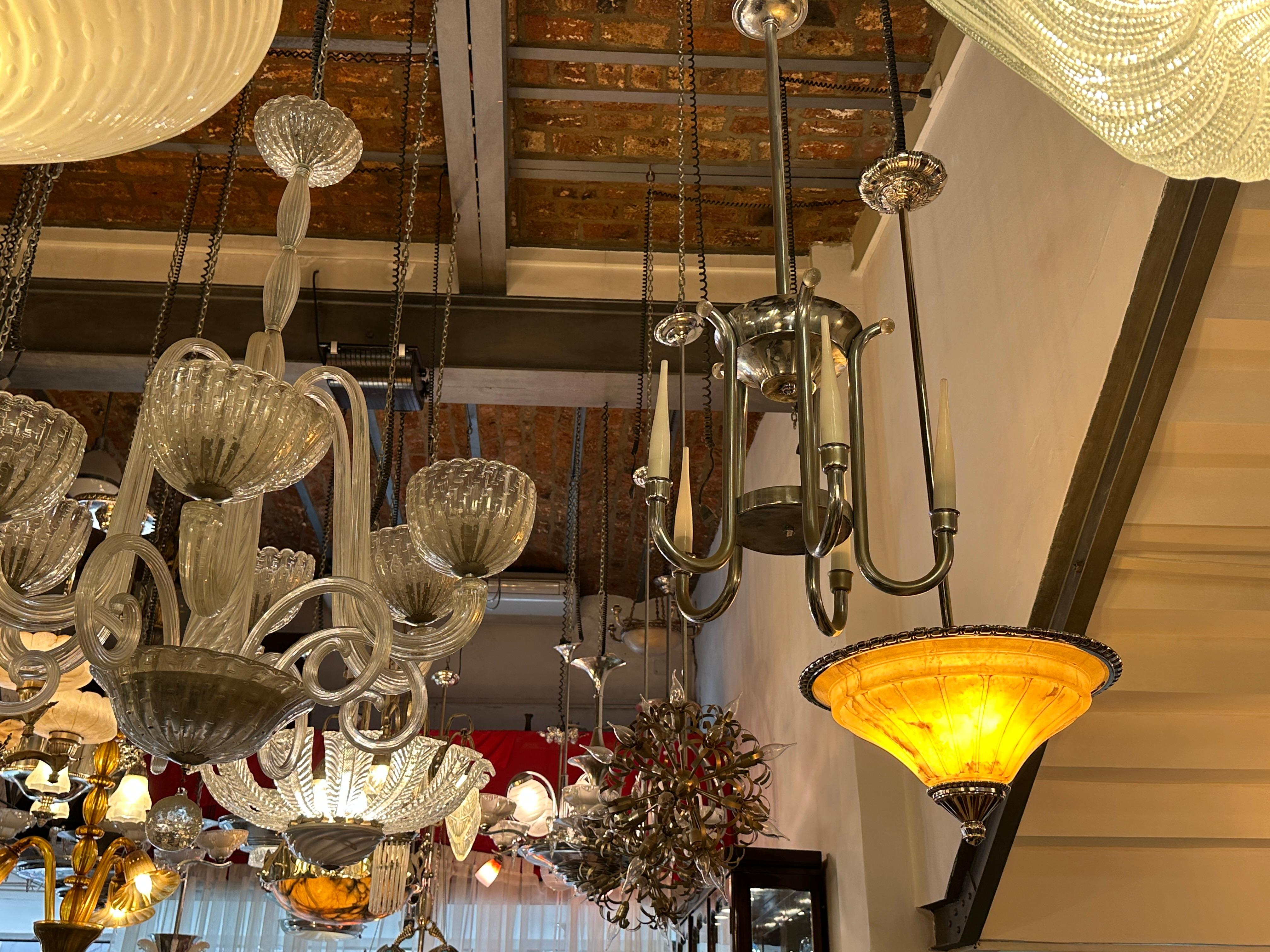 Amaizing Chandelier in Alabaster and silver plated bronze, Art Deco Style, 1920 For Sale 12
