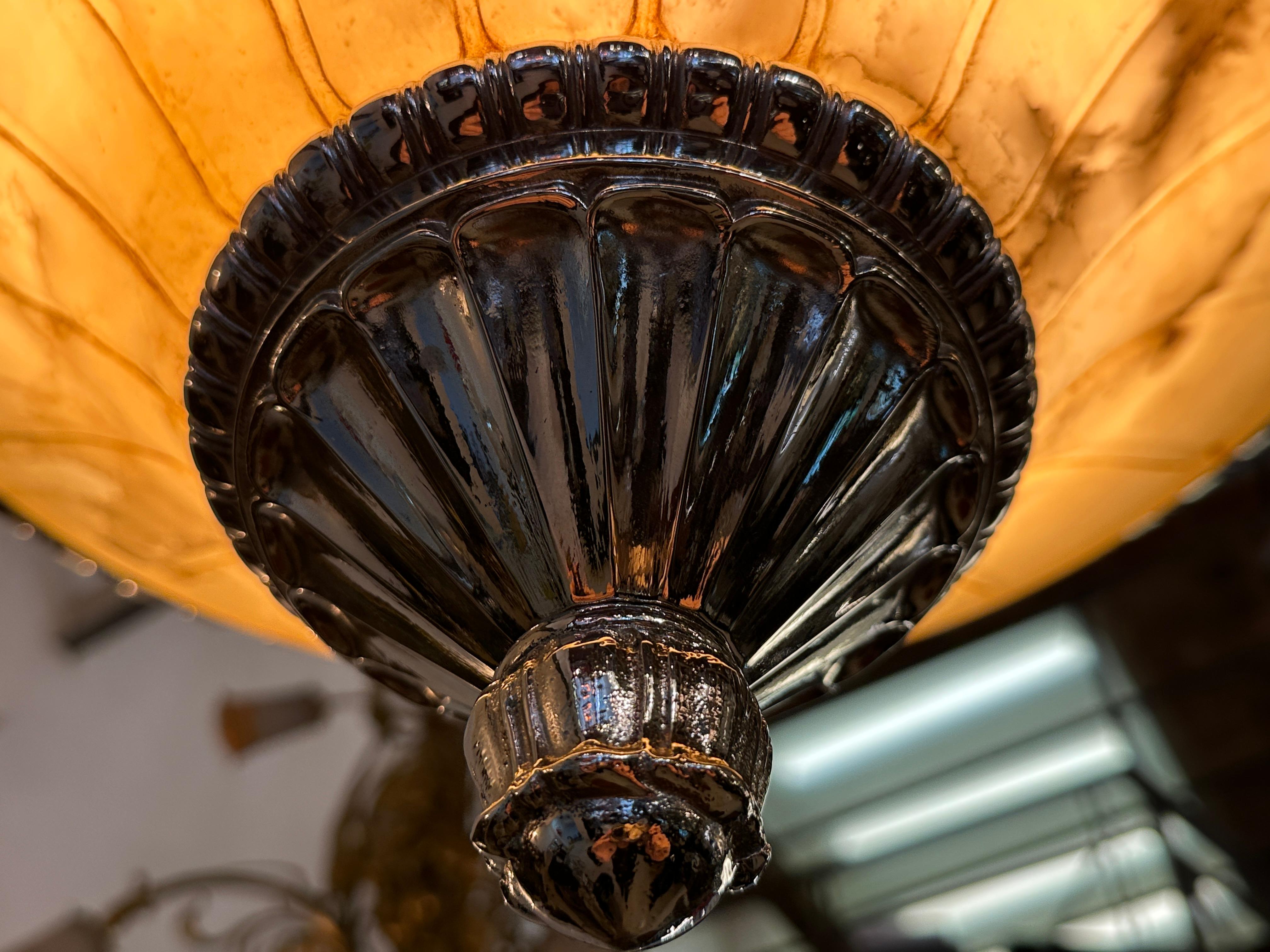 Amaizing Chandelier in Alabaster and silver plated bronze, Art Deco Style, 1920 For Sale 4