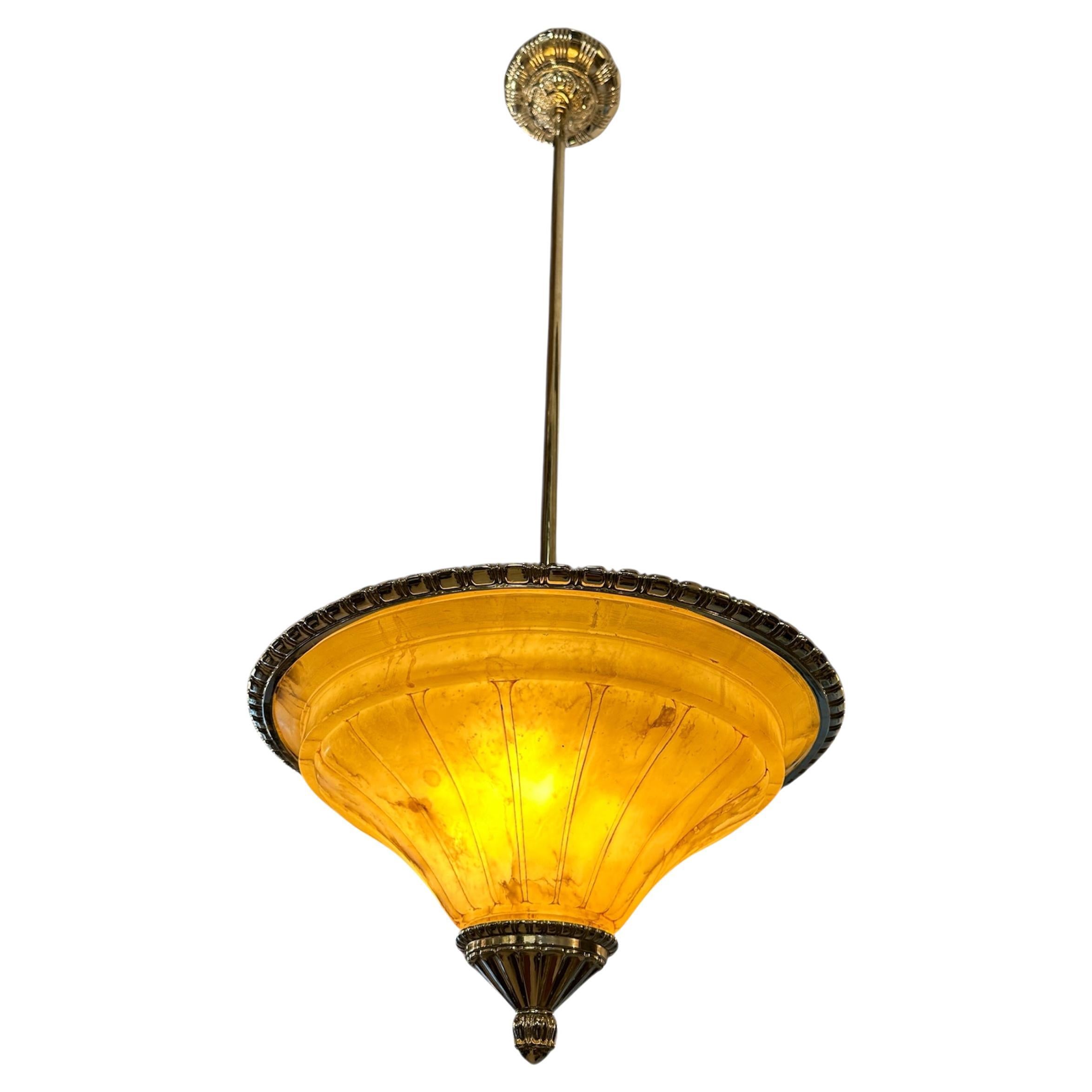 Amaizing Chandelier in Alabaster and silver plated bronze, Art Deco Style, 1920