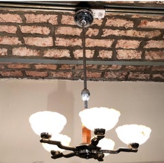 Amaizing Chandelier in Alabaster, Wood and Chromre, Art Deco Style, 1935