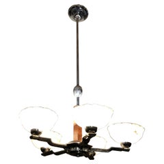 Amaizing Chandelier in Alabaster, Wood and Chromre, Art Deco Style, 1935