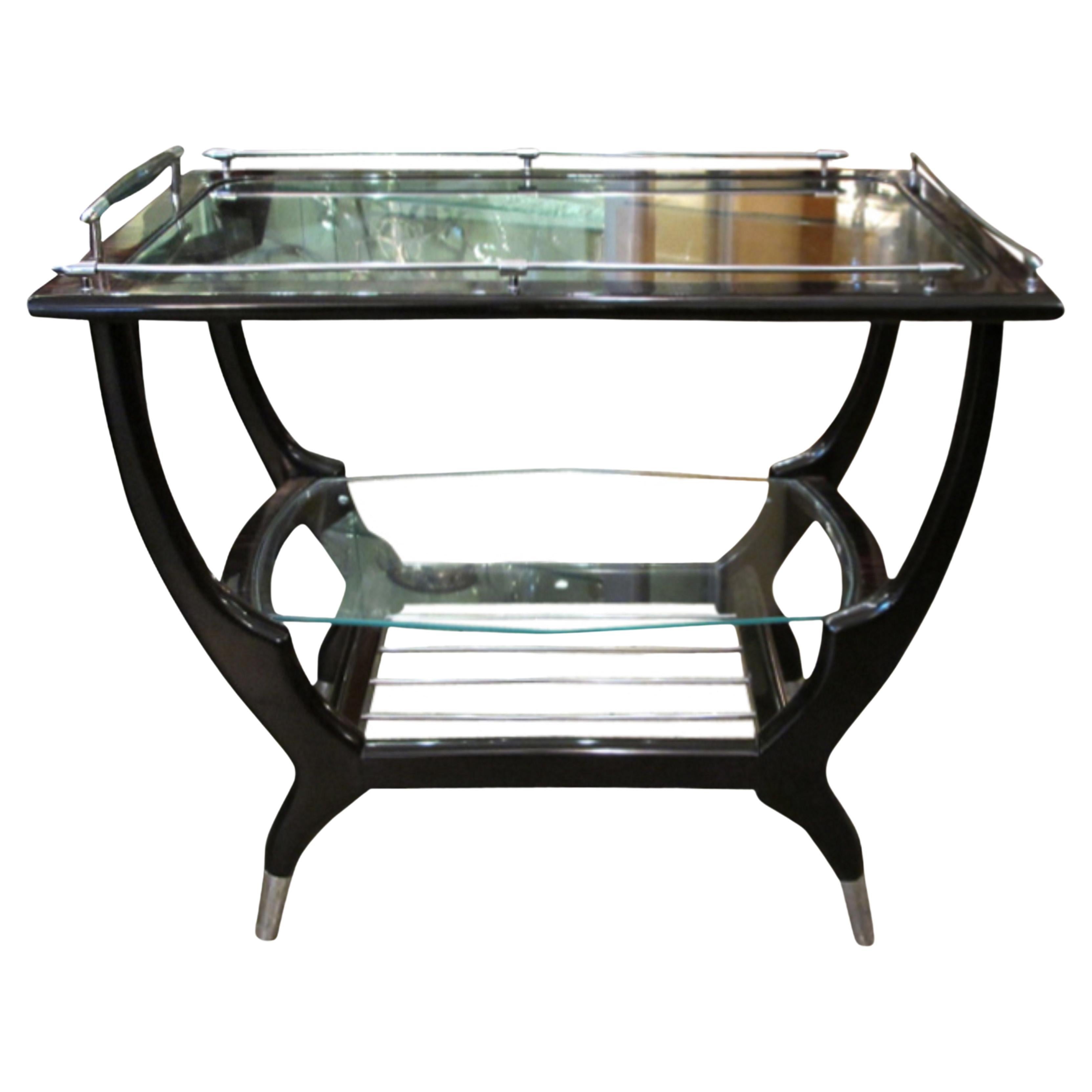 Amaizing Italian Table 1960 in Wood, Chrome and Glass For Sale