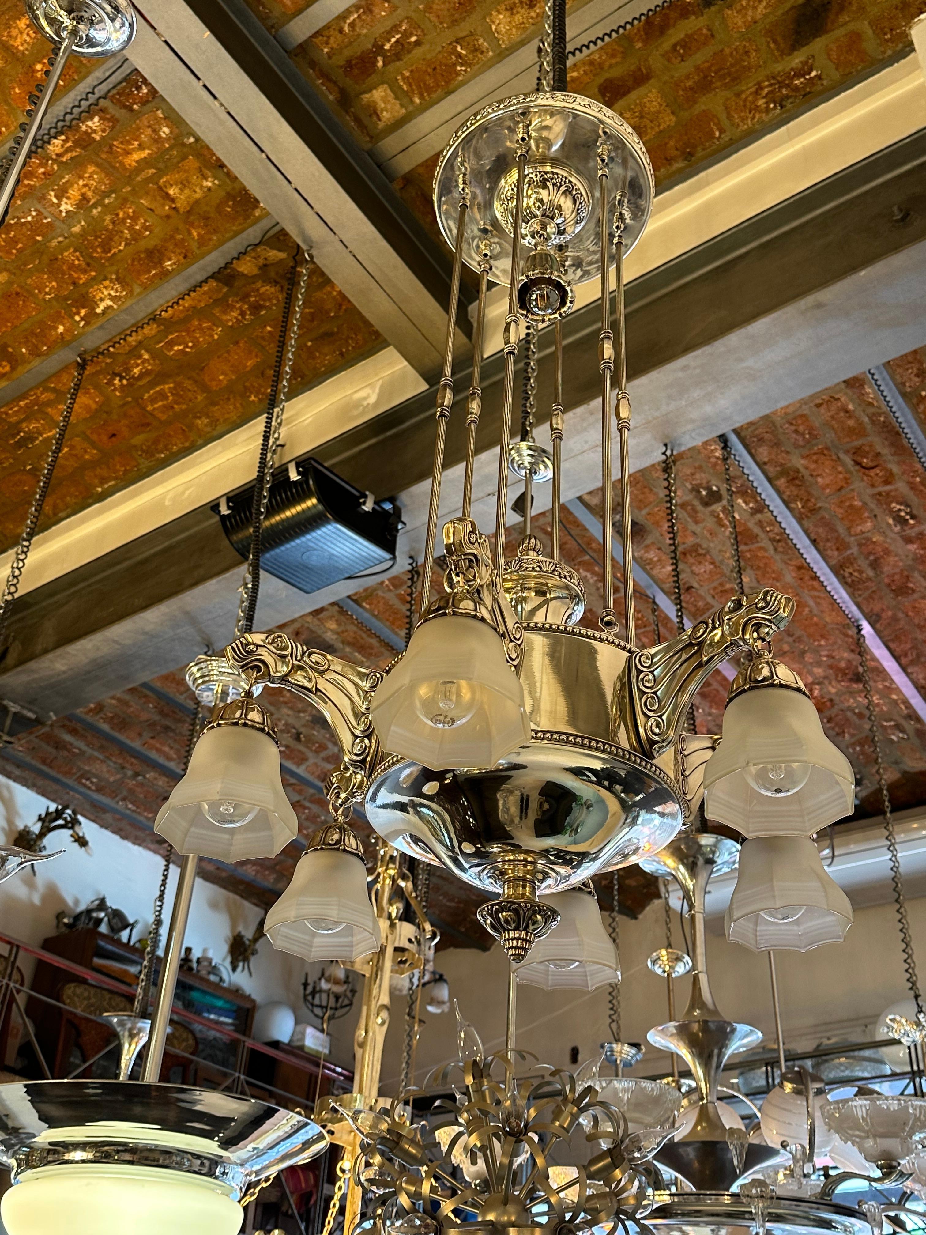 Hanging lamp vienna Secession
Material: silver plated bronze, glass
Style: Vienna Secession
Country: Vienna
If you have any questions we are at your disposal.
To take care of your property and the lives of our customers, the new wiring has been