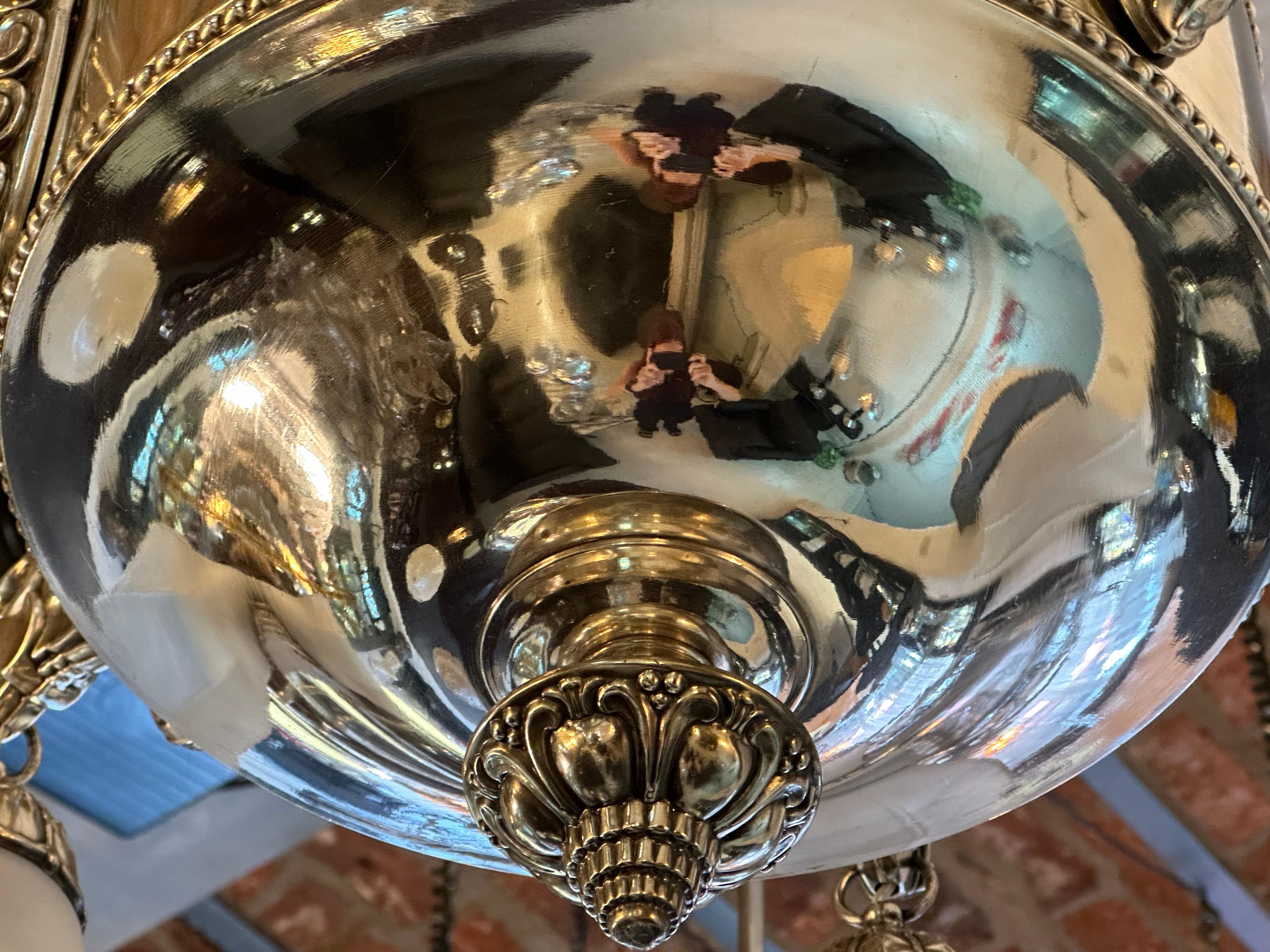 Amaizing Lions Chandelier Viennese Secession, 1900, Silver Plated Bronze  For Sale 1