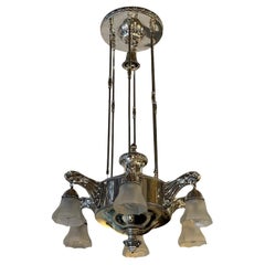 Amaizing Lions Chandelier Viennese Secession, 1900, Silver Plated Bronze 