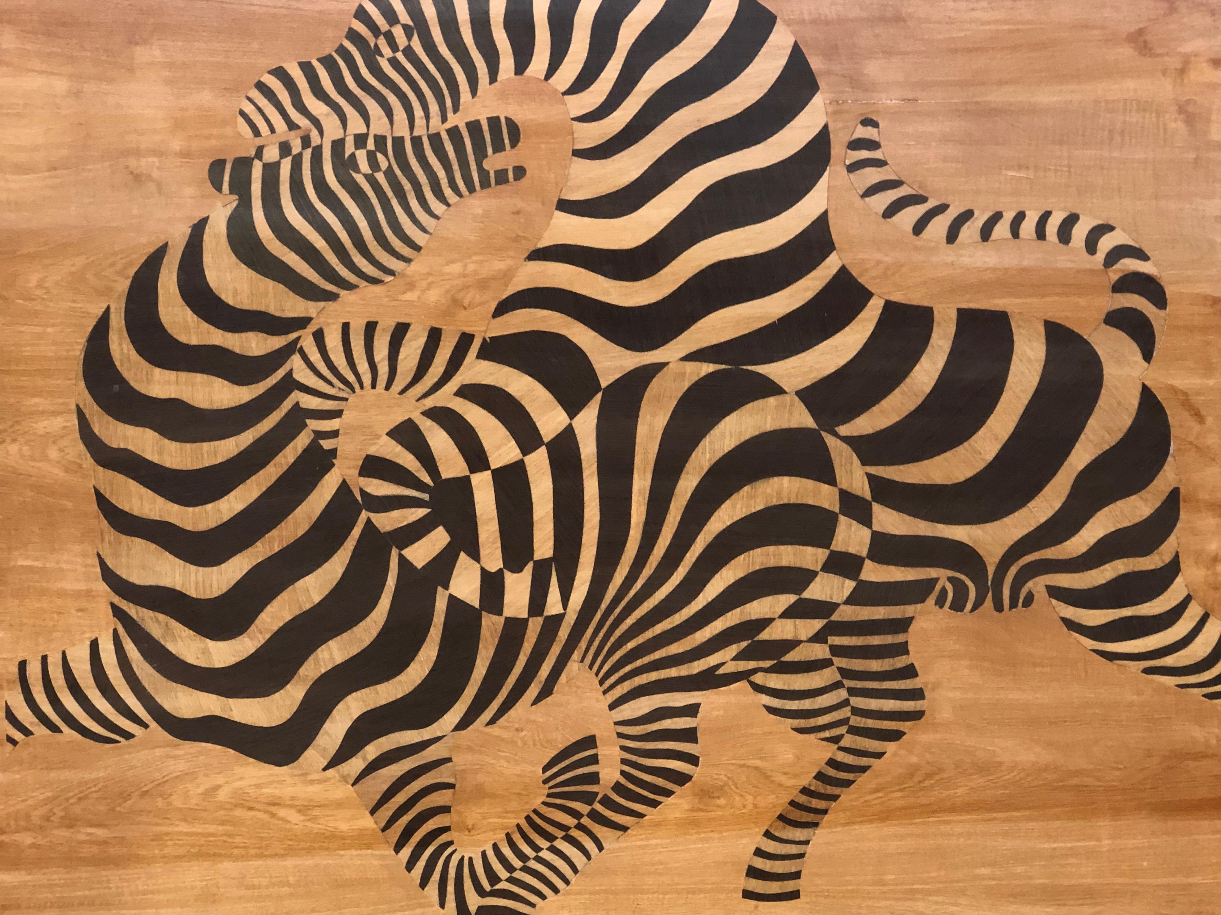 Amaizing Marquetry Optical Zebras, 1950, France, Material: Wood For Sale 4
