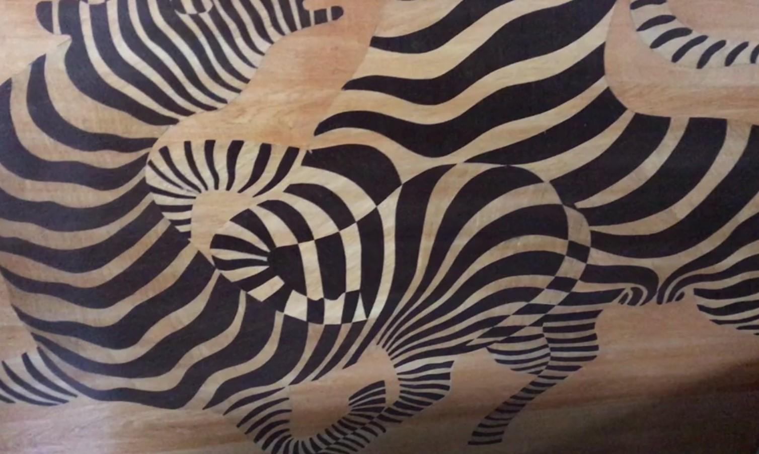 Space Age Amaizing Marquetry Optical Zebras, 1950, France, Material: Wood For Sale