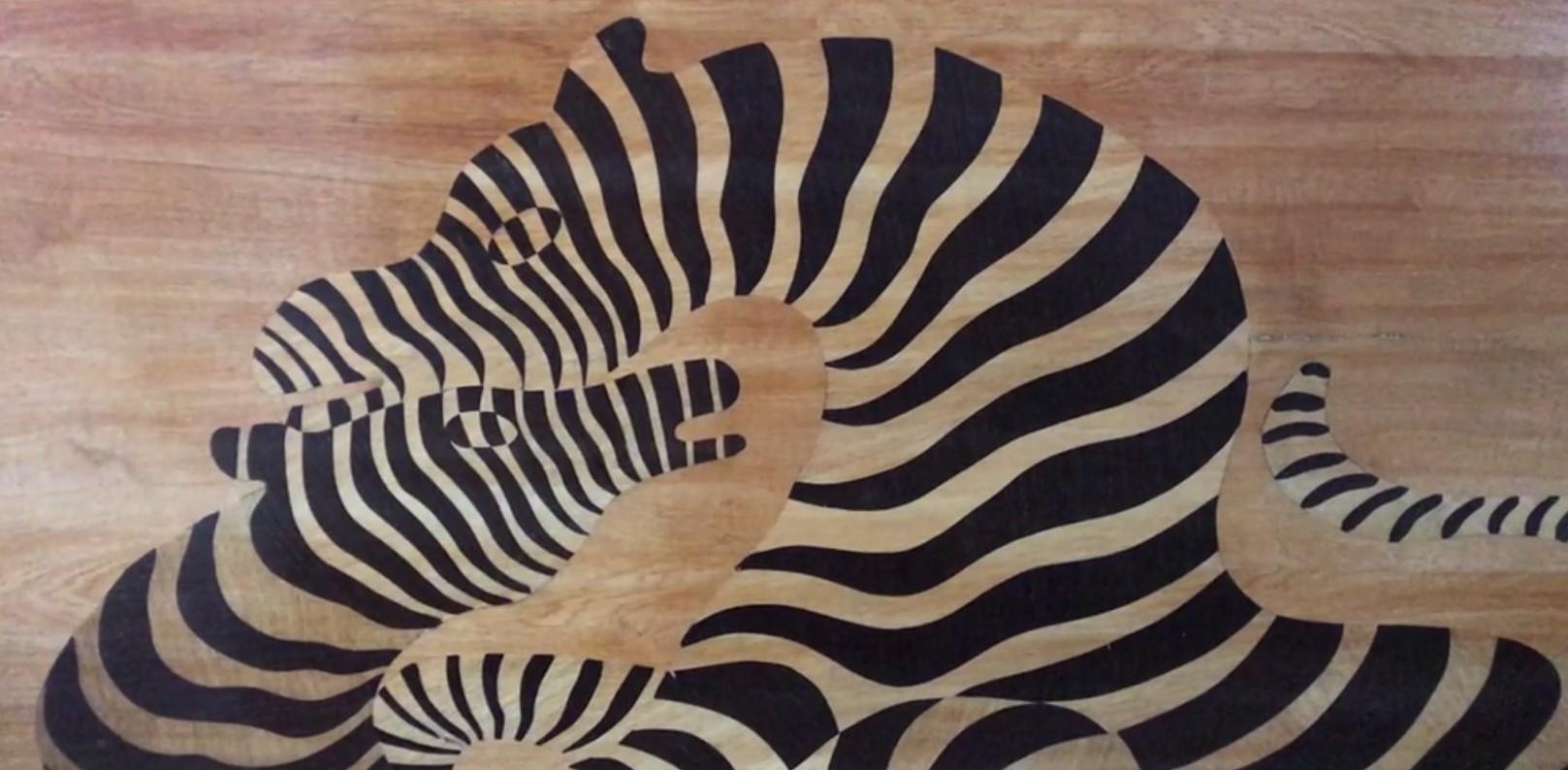 French Amaizing Marquetry Optical Zebras, 1950, France, Material: Wood For Sale
