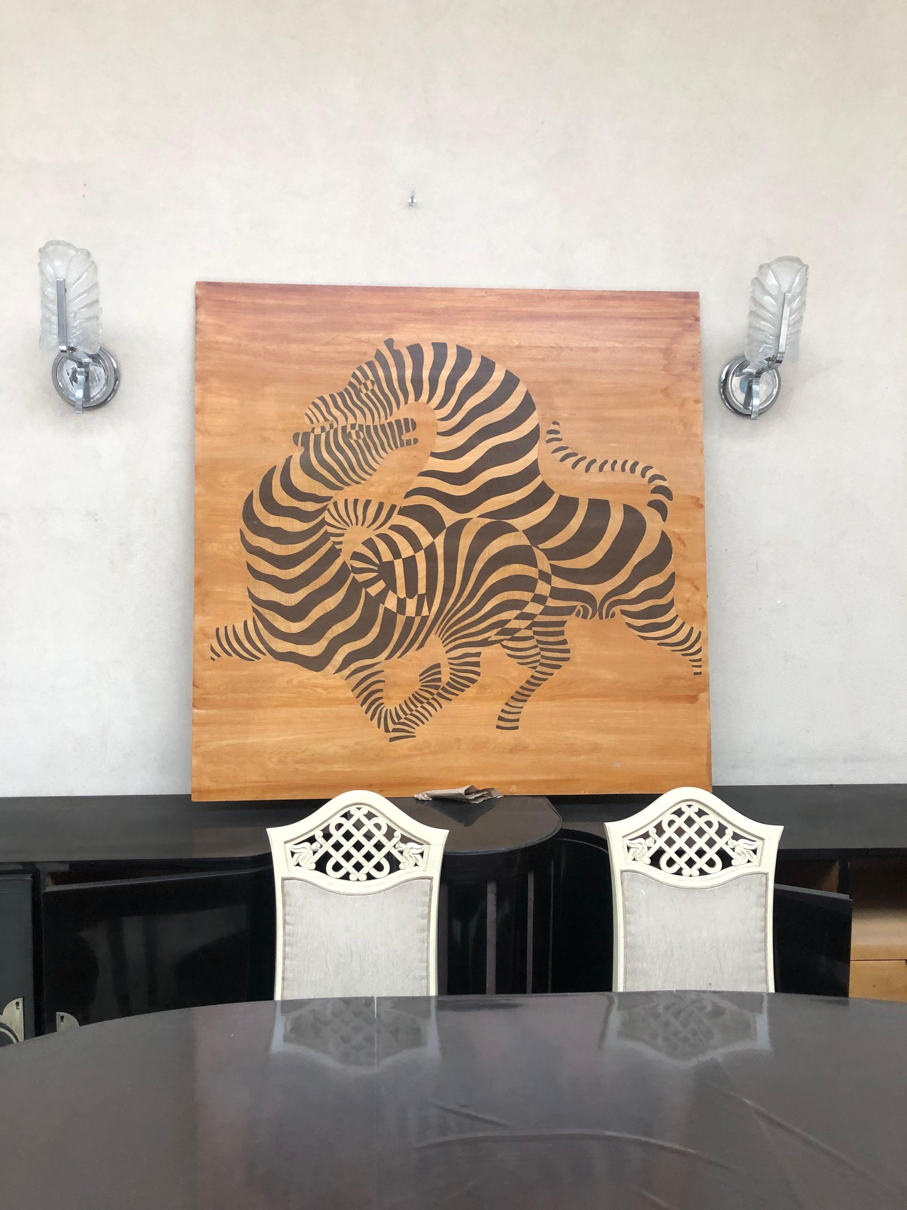 Mid-20th Century Amaizing Marquetry Optical Zebras, 1950, France, Material: Wood For Sale