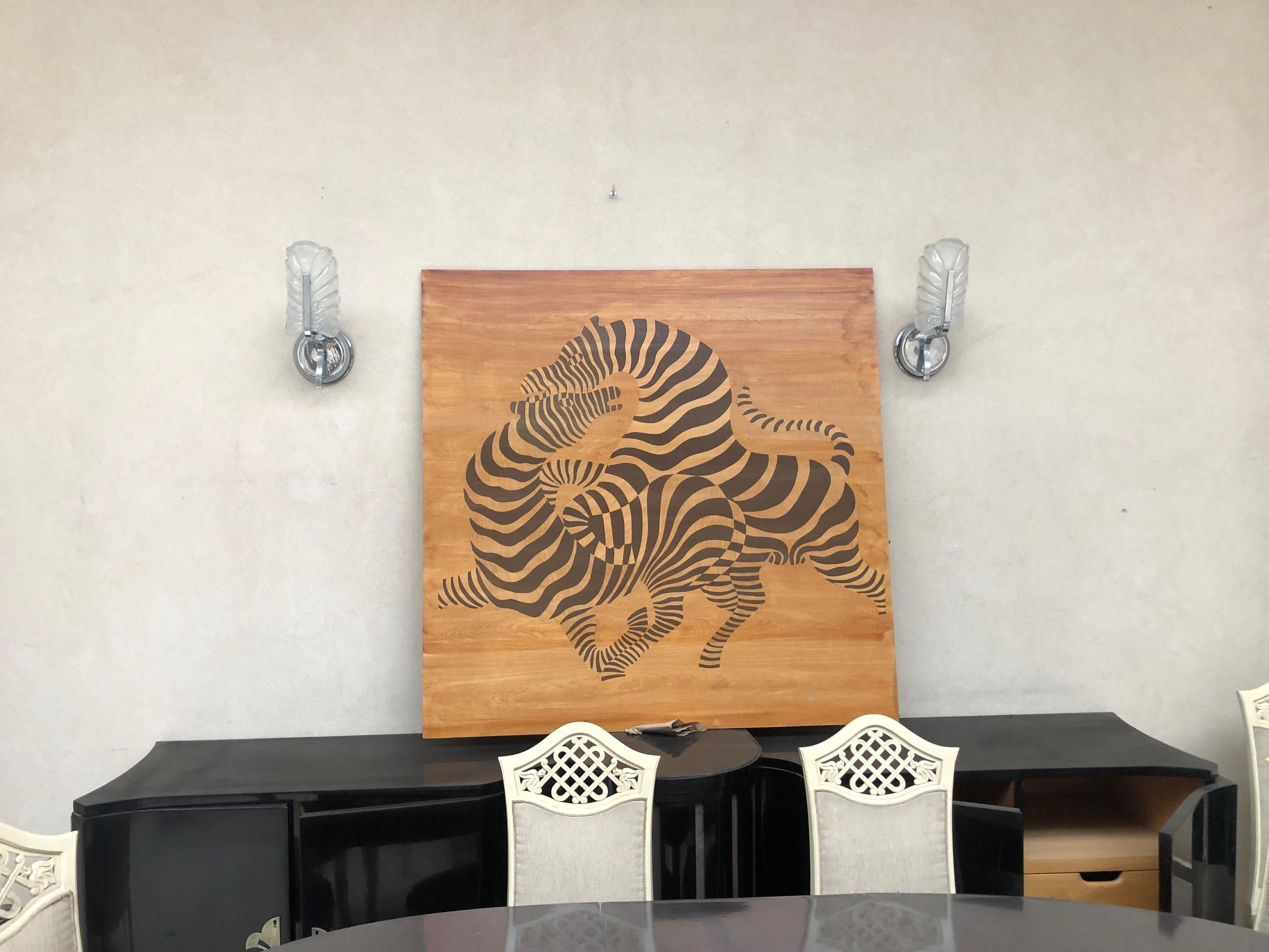Metà XX secolo Incredibile intarsio di zebre ottiche, 1950, Francia, Materiale: Wood in vendita
