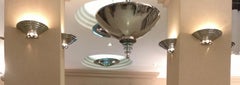 Amaizing Pair of Art Deco Chandeliers in Glass and Chrome, Style, 1935
