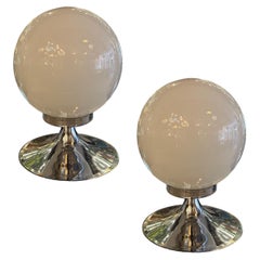 Vintage Amaizing Pair of Art Deco Table Lamps in opaline and chrome, German, 1930