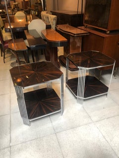 Amaizing Pair of Tables, in Wood and Chrome, France, Art Deco