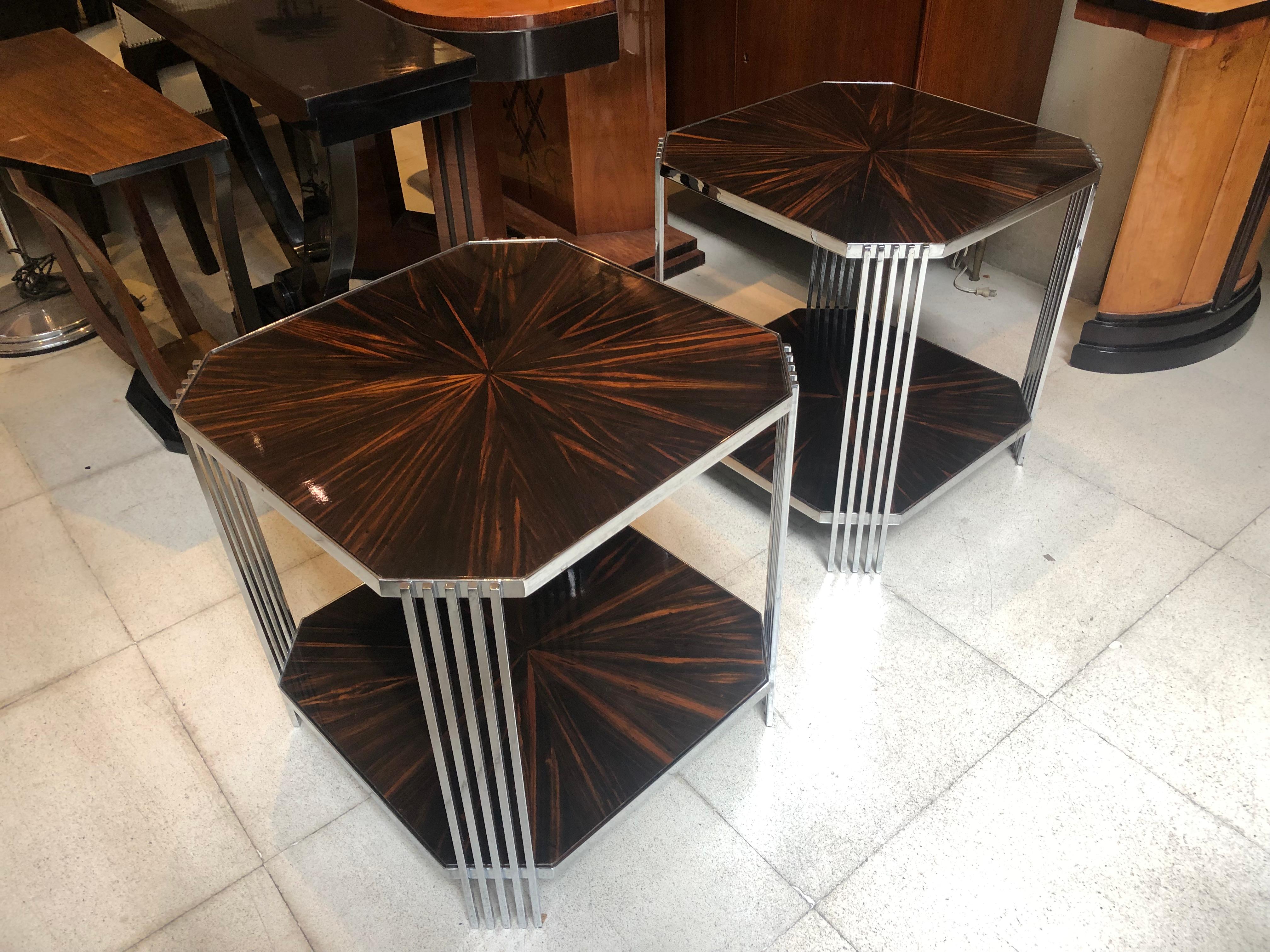Mid-Century Modern Amaizing Pair of Tables, in Wood and Chrome, France, 1950 For Sale