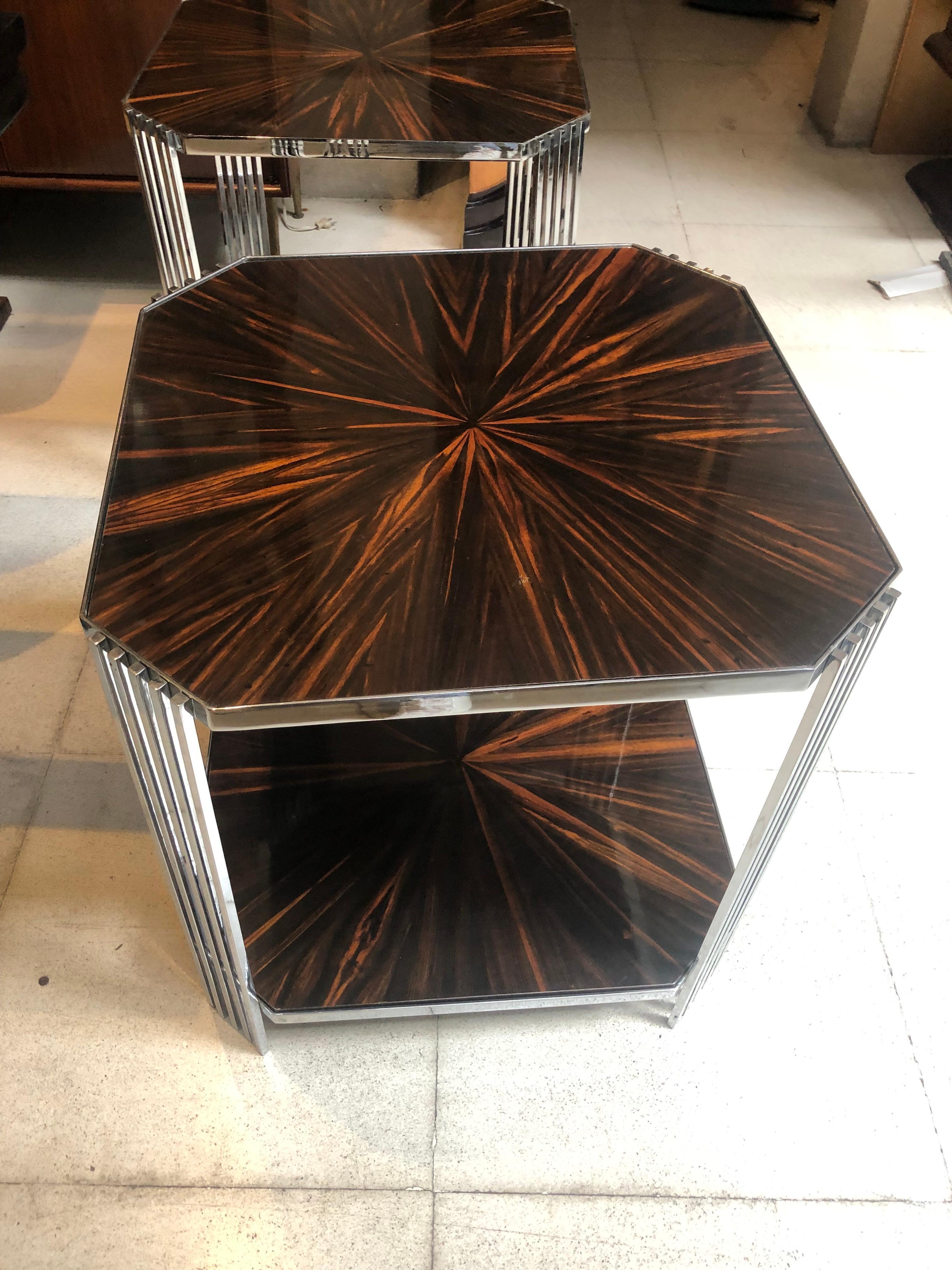 Mid-20th Century Amaizing Pair of Tables, in Wood and Chrome, France, 1950 For Sale