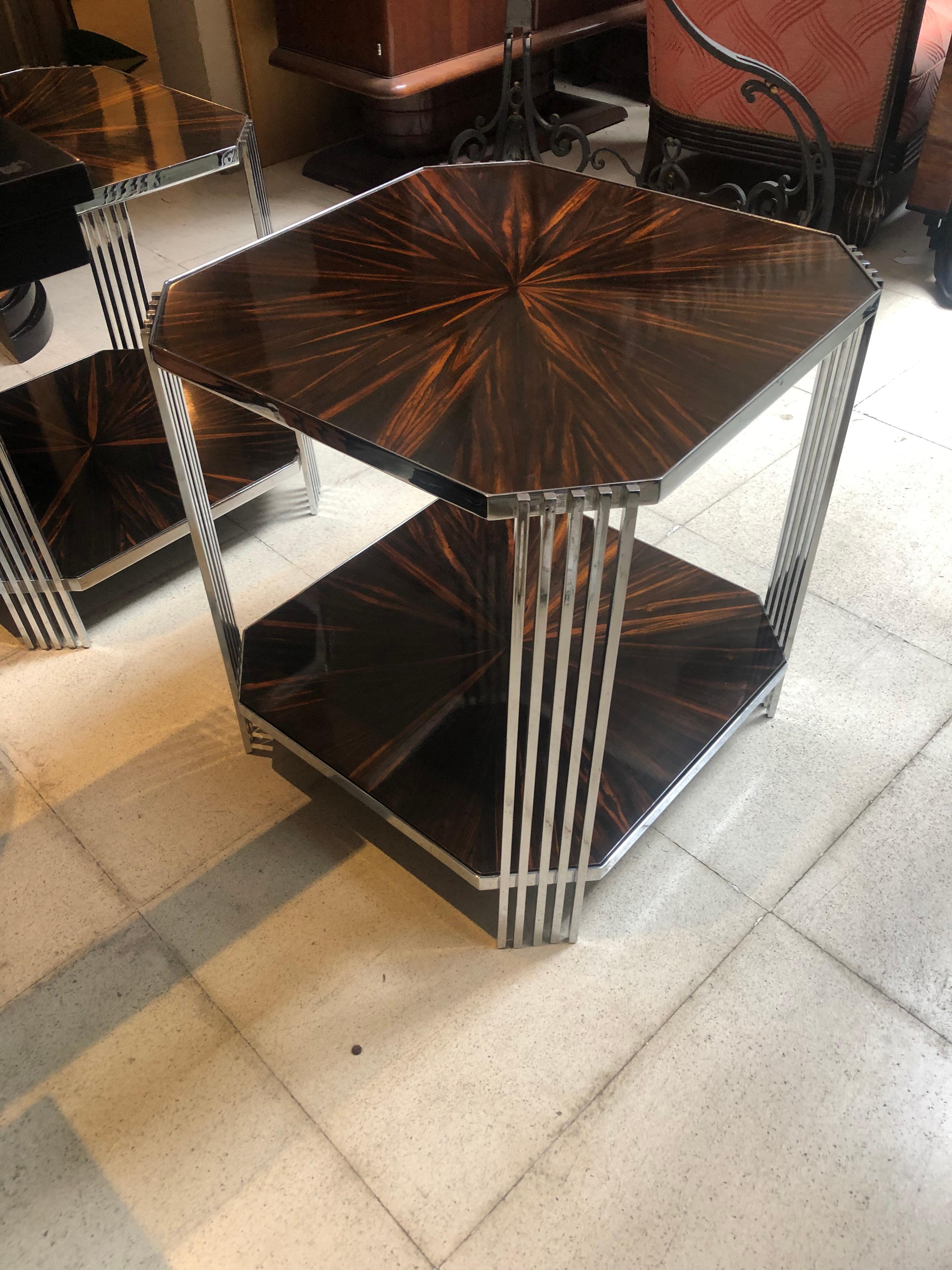 Amaizing Pair of Tables, in Wood and Chrome, France, 1950 For Sale 1
