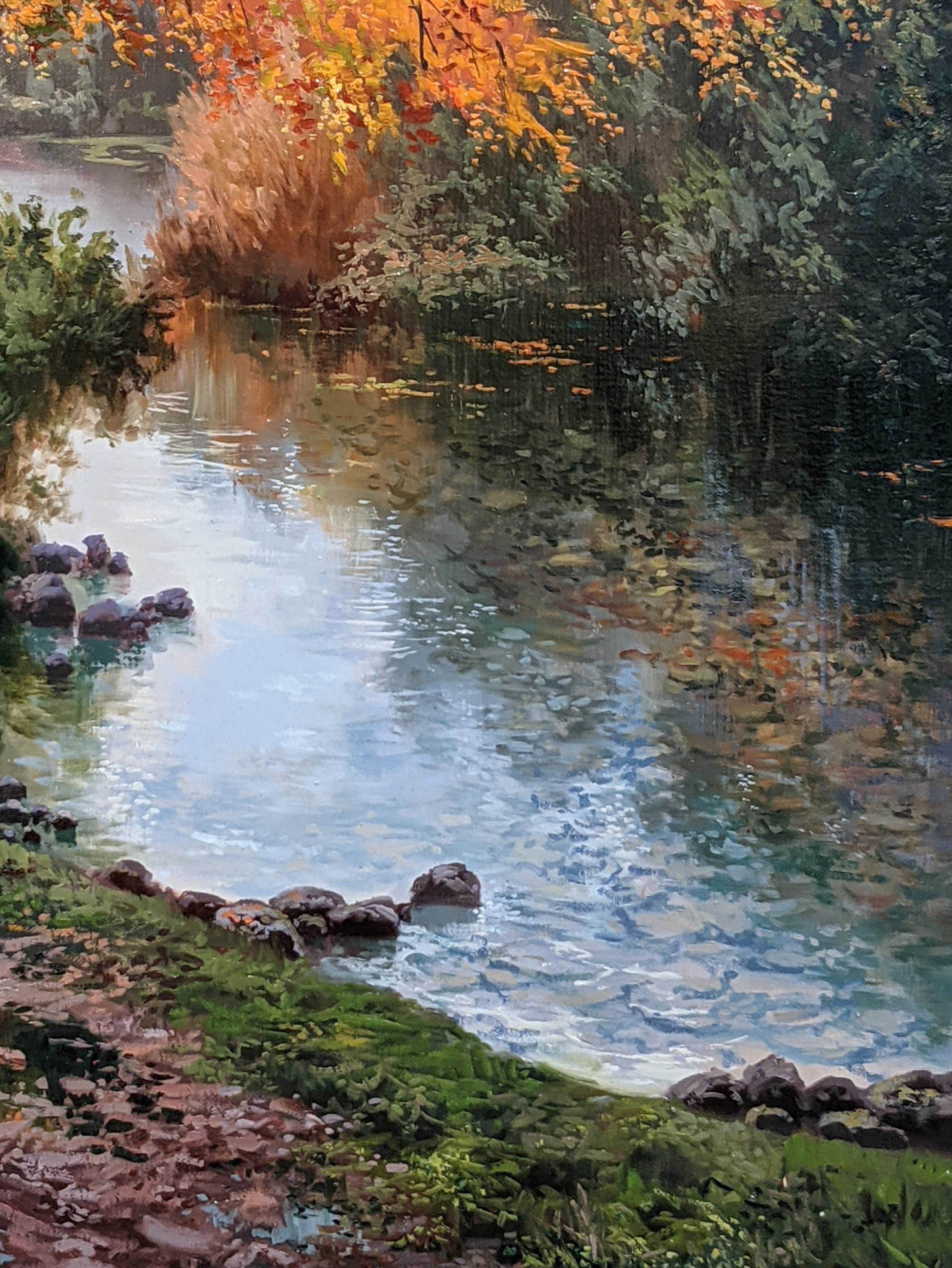 'Riverside Stroll' Contemporary Landscape painting for orange trees, and river  For Sale 1