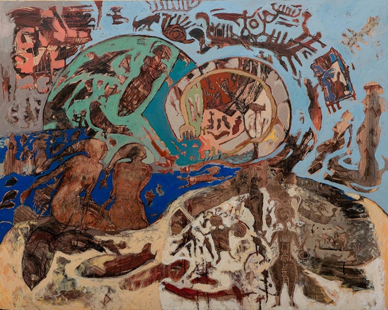 Amal Nasr "Circle of Life" Abstract Painting 39" x 47" inch by Amal