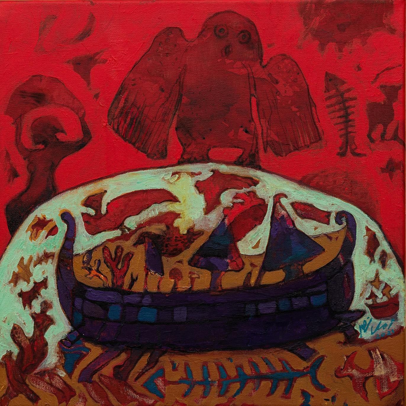 "Crimson" Abstrakte Malerei 16" x 16" Zoll von Amal Nasr