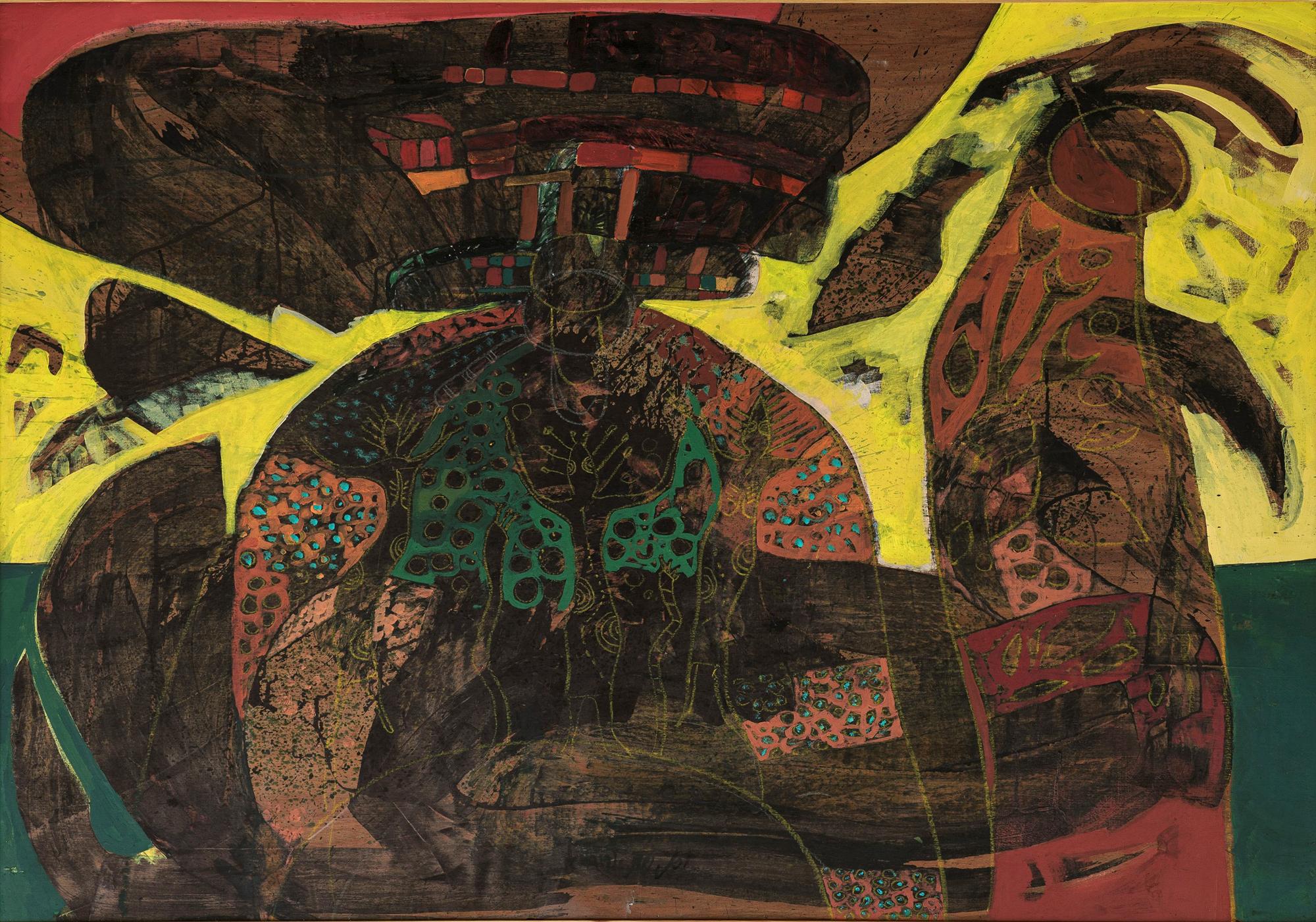 Abstraktes Gemälde „Foliage“ 47" x 59" Zoll von Amal Nasr