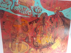 Peinture abstraite « Inferno » de 39" x 47" pouces par Amal Nasr