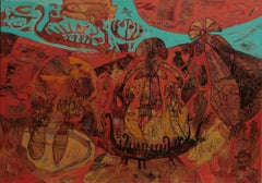 "Inferno" Pittura astratta 39" x 47" pollici di Amal Nasr
