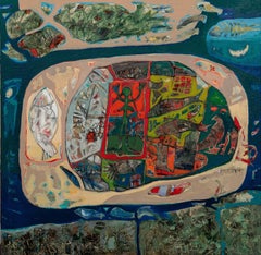 Abstraktes Gemälde „Prophecy“ 31" x 31" Zoll von Amal Nasr
