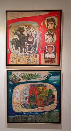 "Sagittarius" Abstract Painting 31" x 31" inch by Amal Nasr