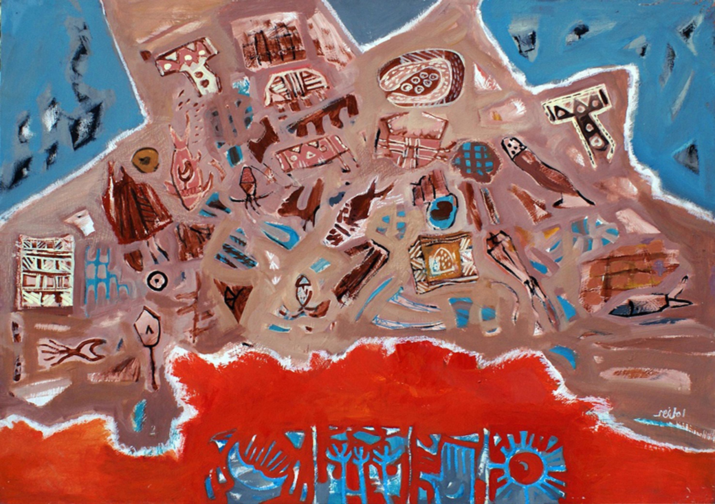 "Sediment" Abstraktes Gemälde 27,5" x 39" Zoll von Amal Nasr