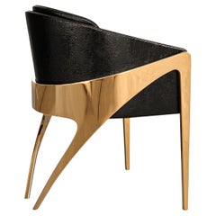 "Amalfi" Chair, Set of Eight, with Bronze and Tailor Made Leather, Istanbul