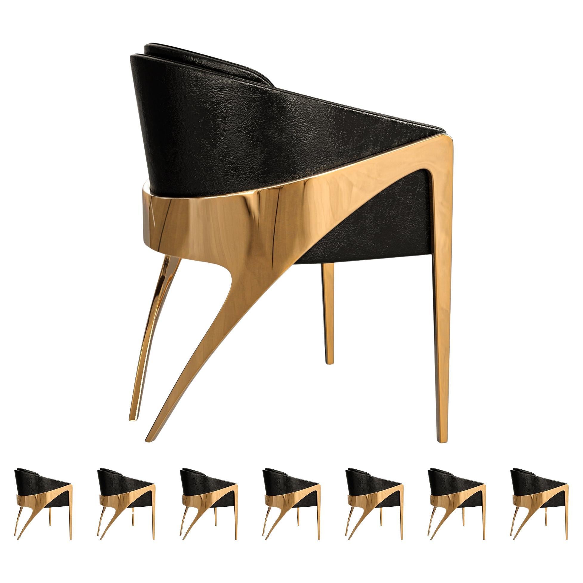 Stuhl "Amalfi", Achtergruppe, mit Bronze und maßgeschneidertem Leder, Istanbul