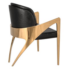 "Amalfi II" Chair, with Bronze and Tailor Made Leather, Istanbul