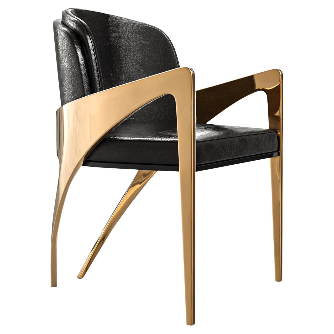 "Amalfi" Chair, with Bronze and Tailor Made Leather, Istanbul