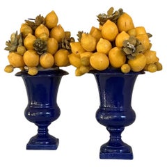 Amalfi Coast Lemons in Blue Faux Stone Vases