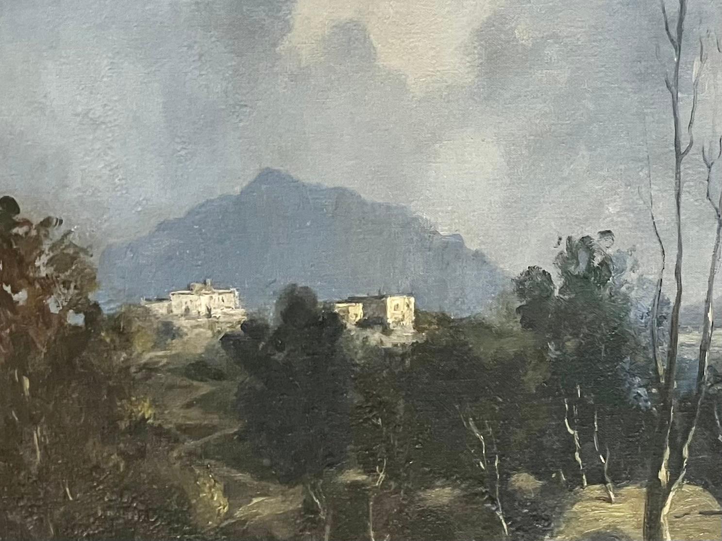 Hand-Painted Amalfi Coast with Vesuvius For Sale