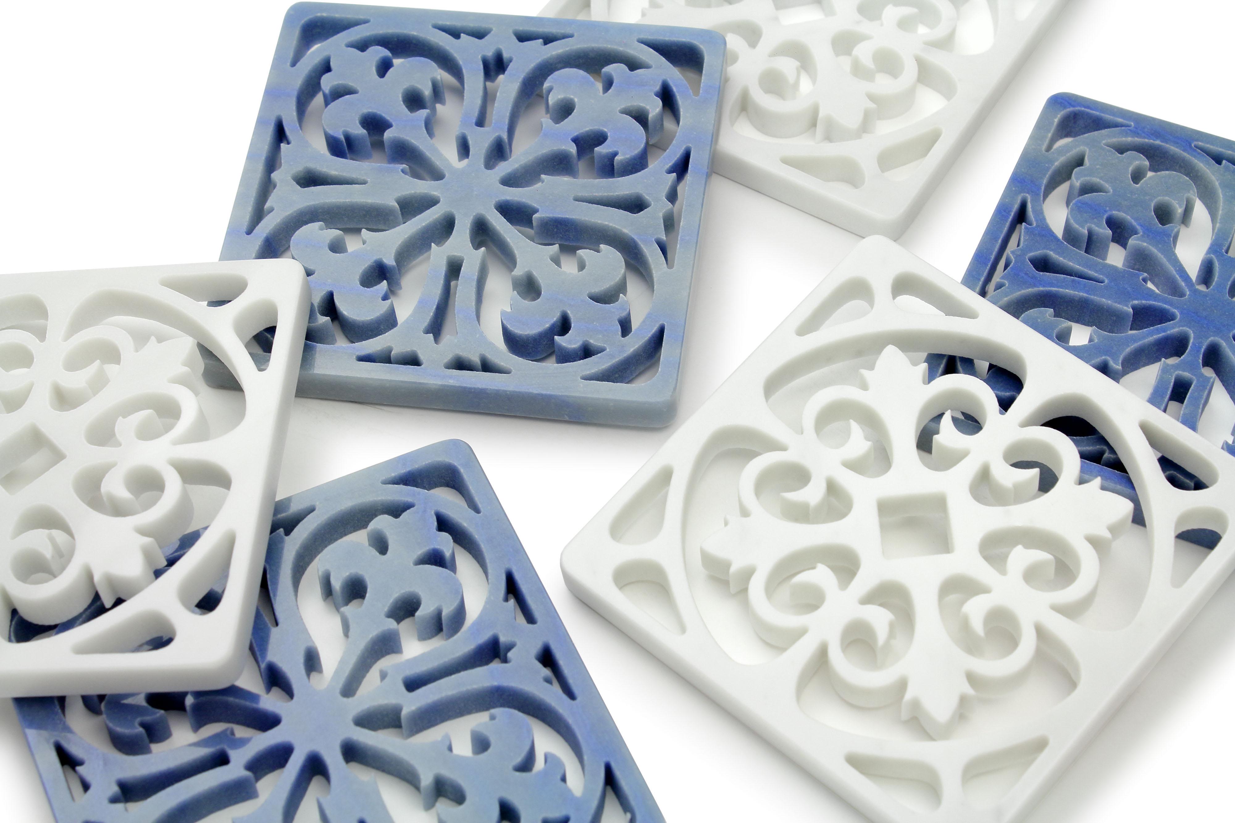 Italian Coaster Barware Blue Azul Macaubas Marble Majolica Pattern Handmade Italy For Sale