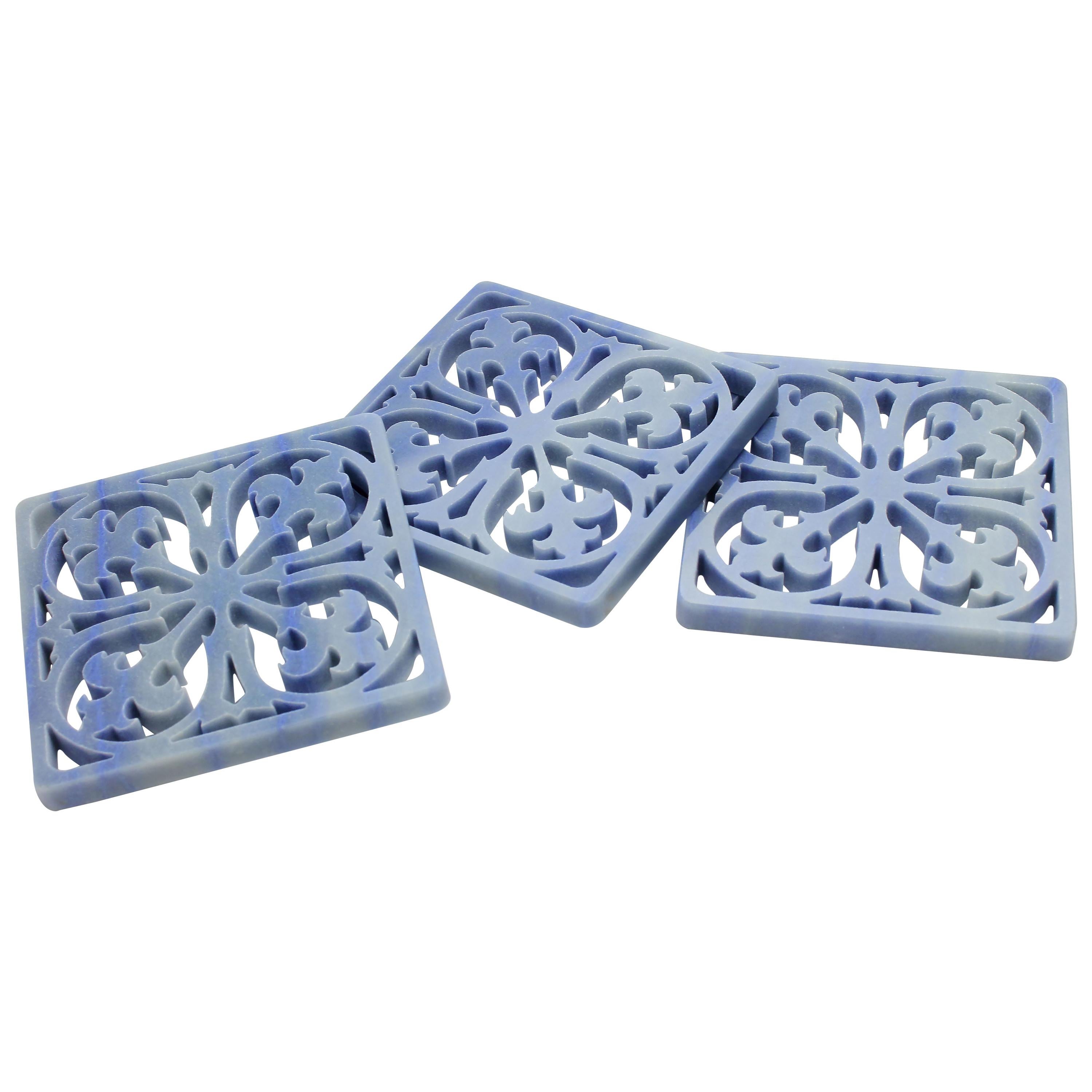 Coaster Barware Blue Azul Macaubas Marble Majolica Pattern Handmade Italy For Sale