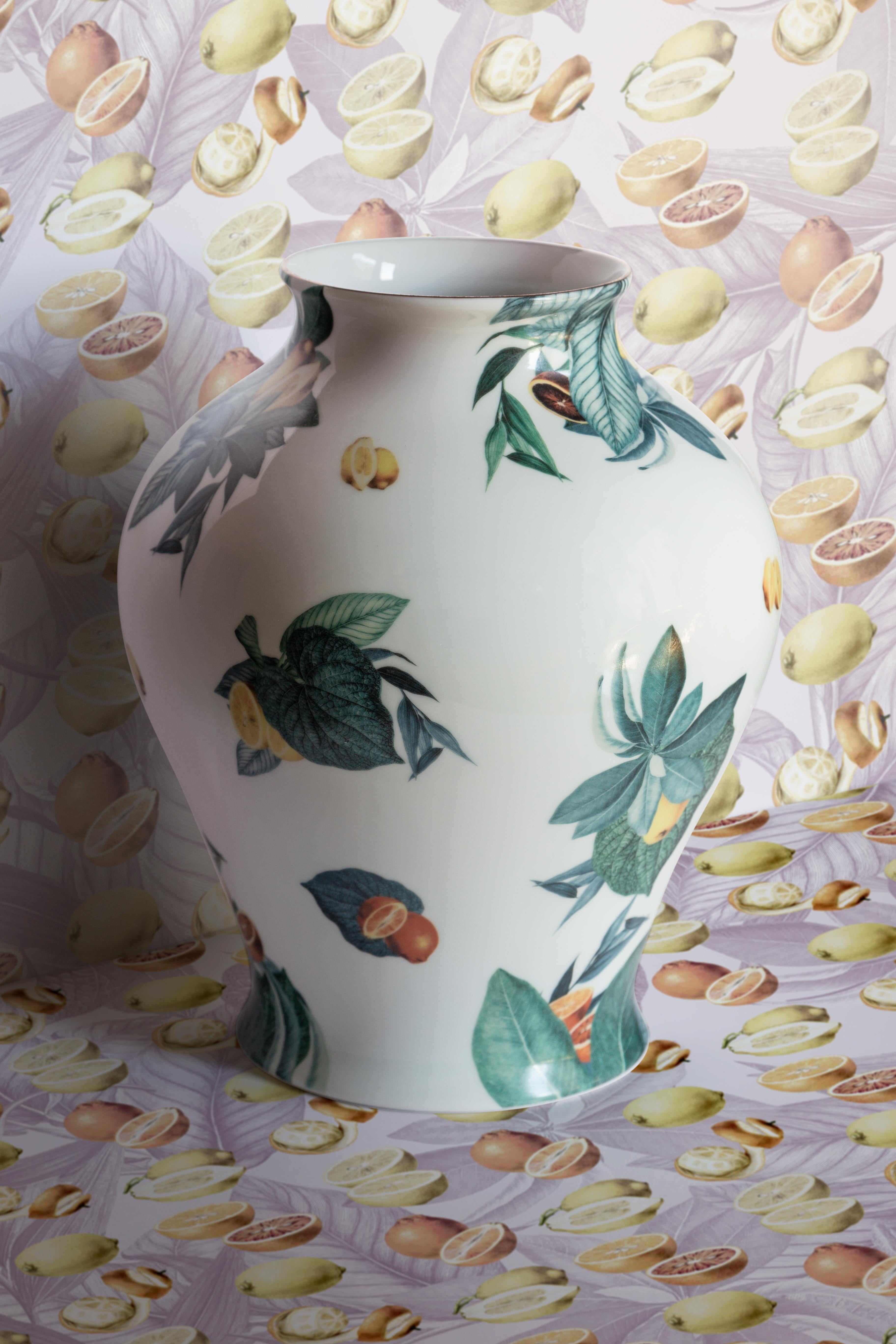 Italian Amalfi, Contemporary Porcelain Vase with Decorative Design by Vito Nesta For Sale