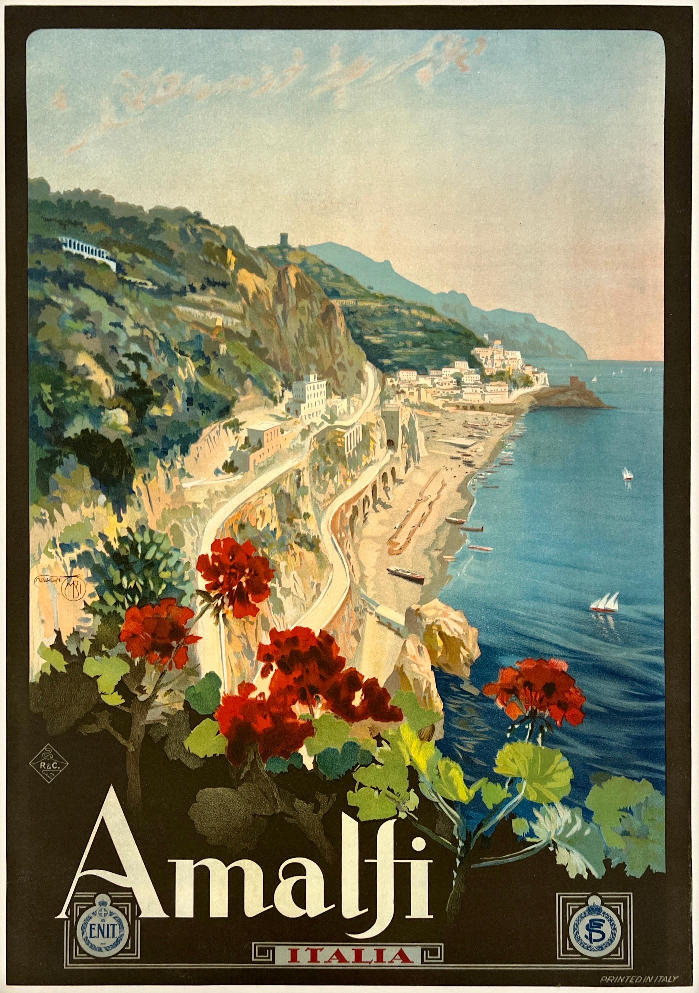 AMALFI ITALIA Original Vintage Italian Travel Tourism Italy Poster 1925