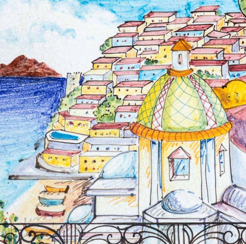 Mesa auxiliar con tapa de piedra de lava y paisaje de Amalfi siglo XX en venta