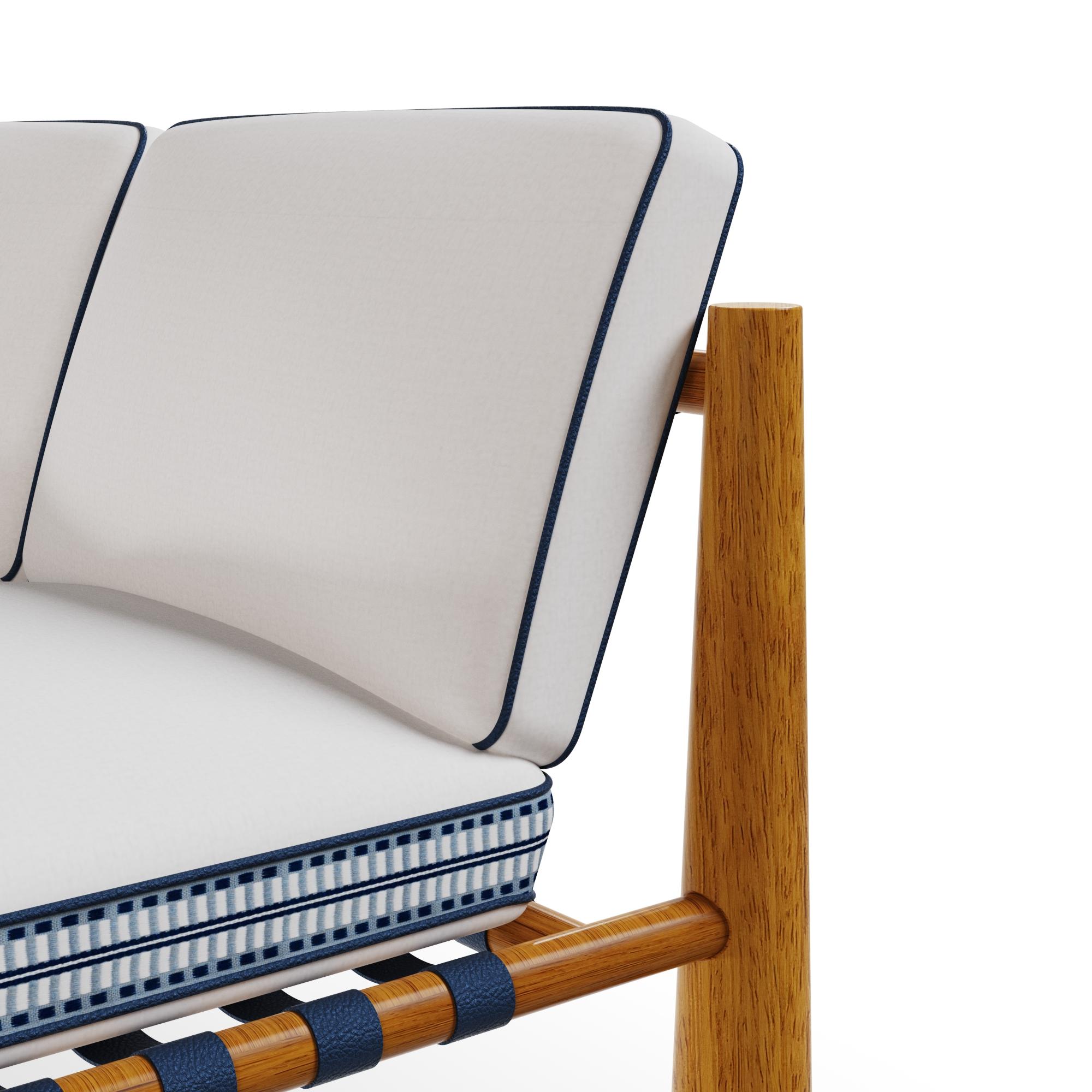 Fait main Canapé d'extérieur Amalfi en Wood Wood Iroko avec détails en cuir Corde en vente